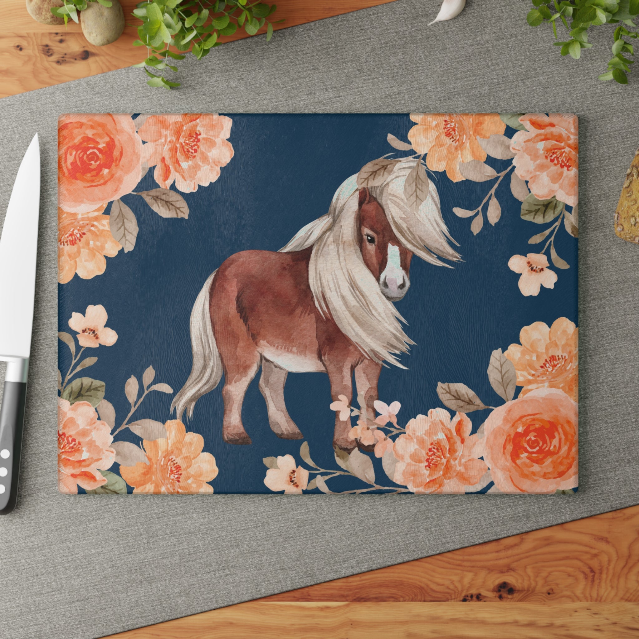 Glass Cutting Board | Floral Pony Kitchen Chopping Board