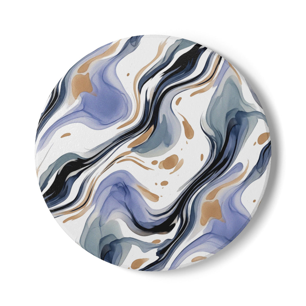 Ceramic Coasters | Abstract Marbled Blue & Gold Swirl