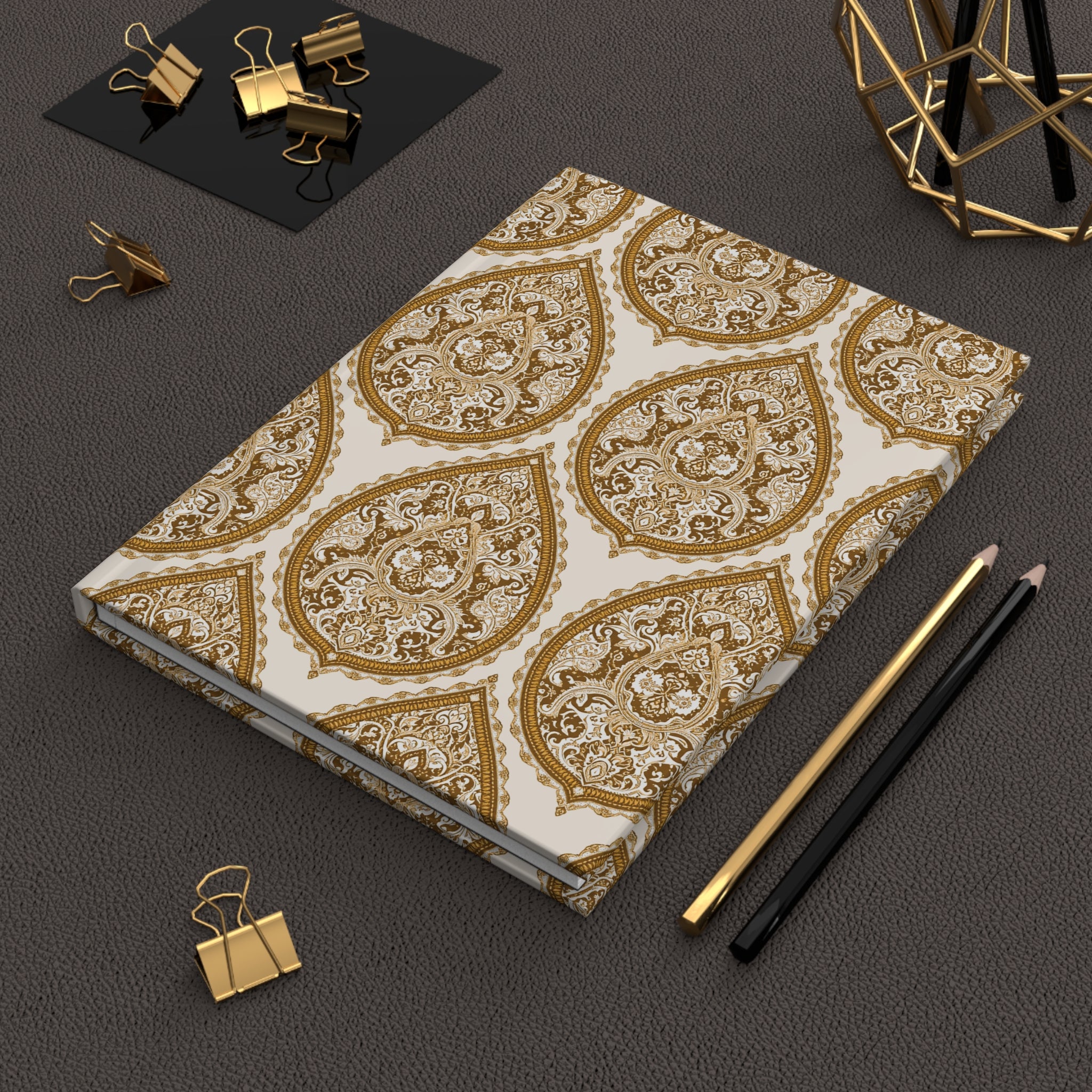 Journal | Delicate Gold Damask Floral Pattern Hardcover Notebook