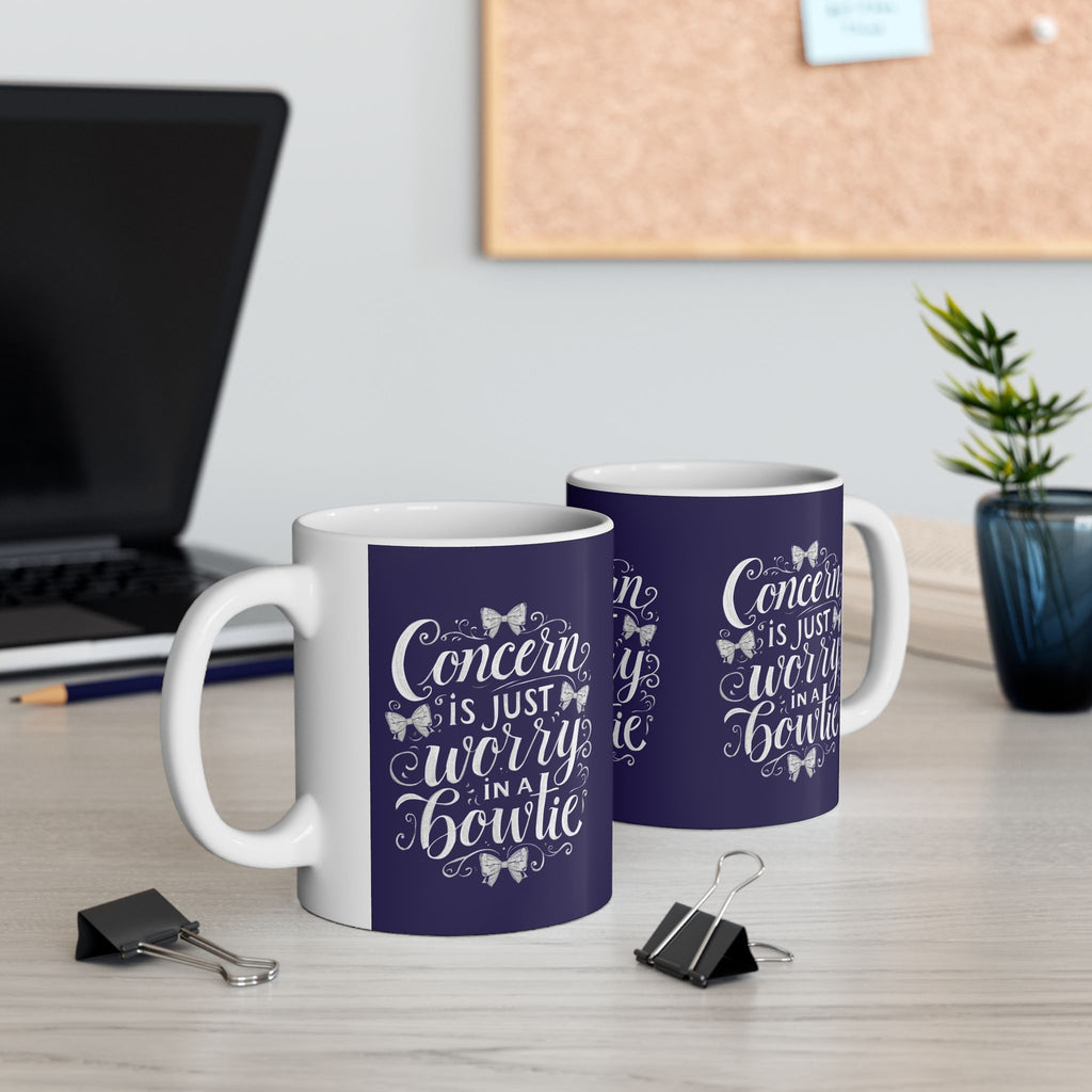 Coffee Mug | Navy Background 'Concern is Just Worry in a Bowtie'