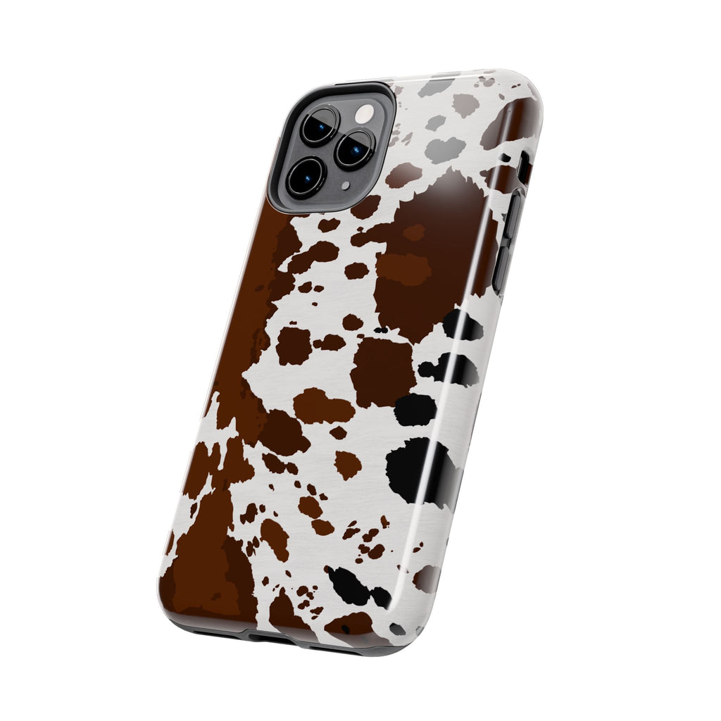Phone Case | Brown & White Cowhide Pattern Tough Protective Cover