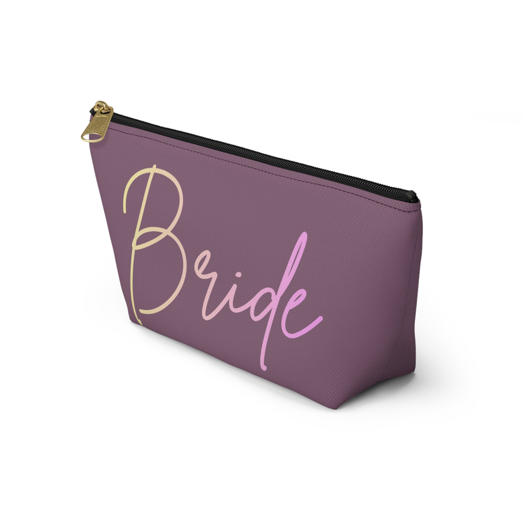 T Bottom Accessory Pouch | 'Bride' Script Muted Mauve and Pastel Cosmetic Bag