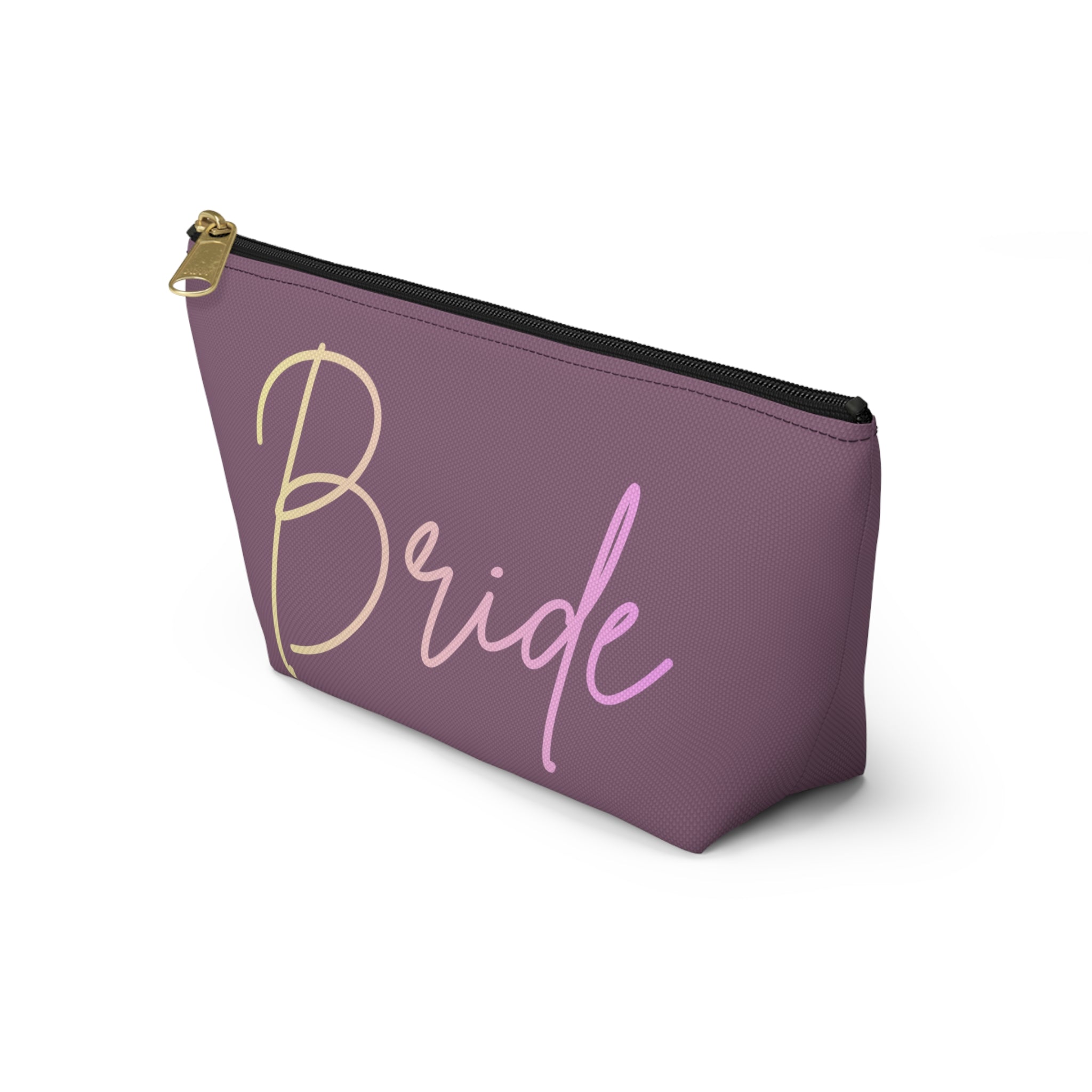 T Bottom Accessory Pouch | 'Bride' Script Muted Mauve and Pastel Cosmetic Bag