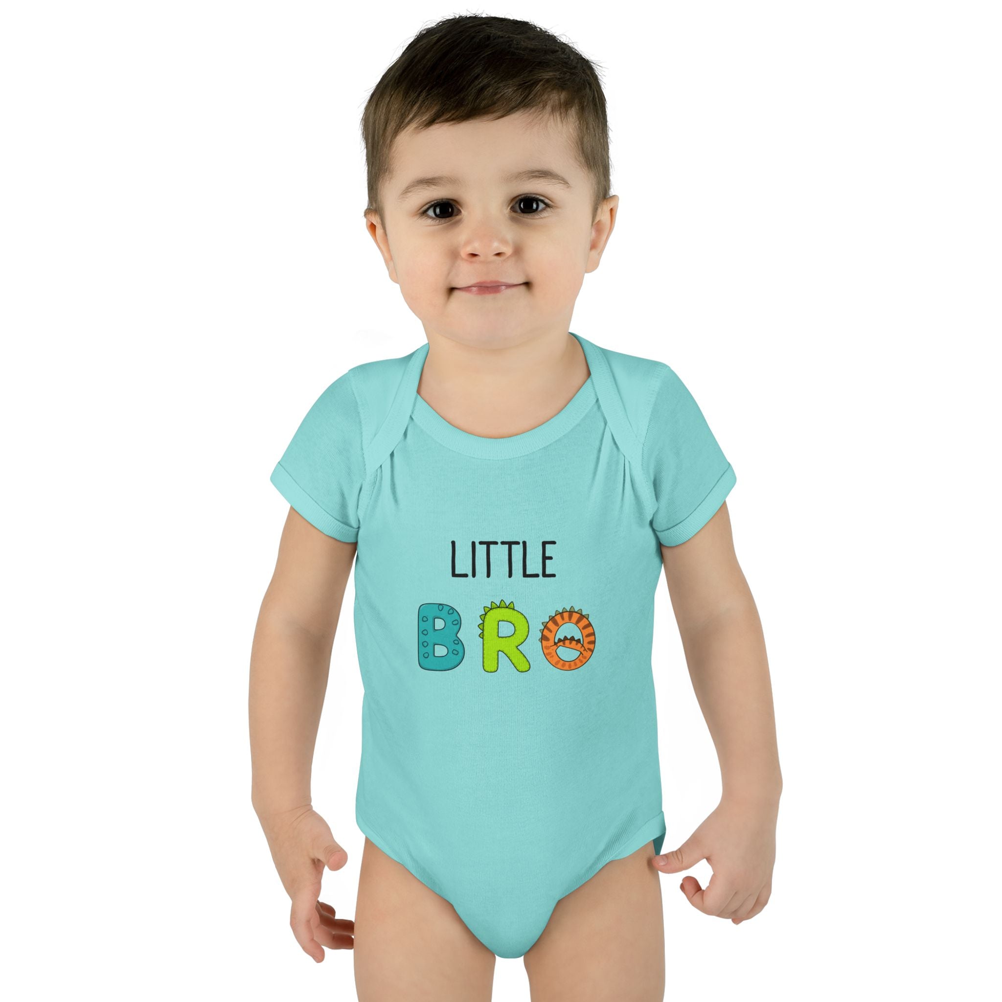 Baby Bodysuit | 'Little Bro' Sibling Infant Onesie with Colorful Dino Letters