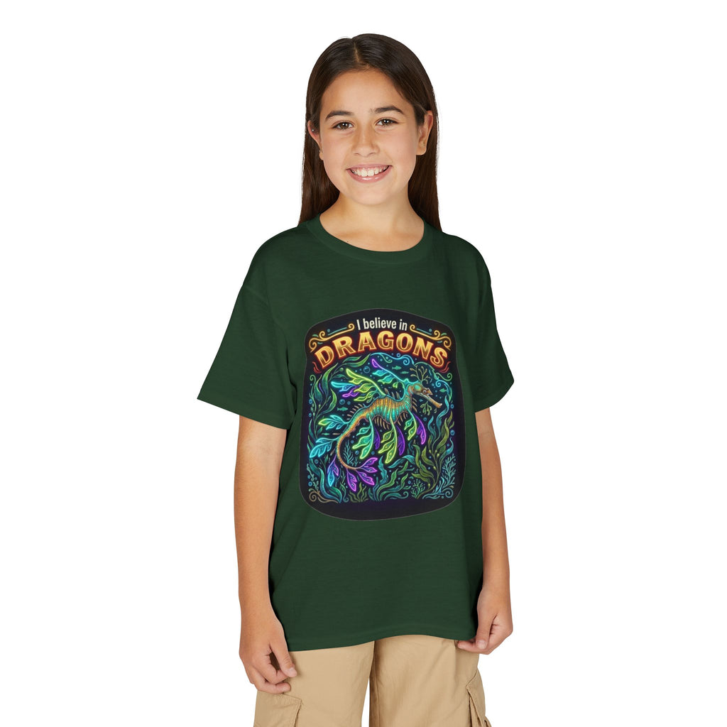 T-Shirt | 'I Believe in Dragons' Colorful Dragon Graphic Youth Tee