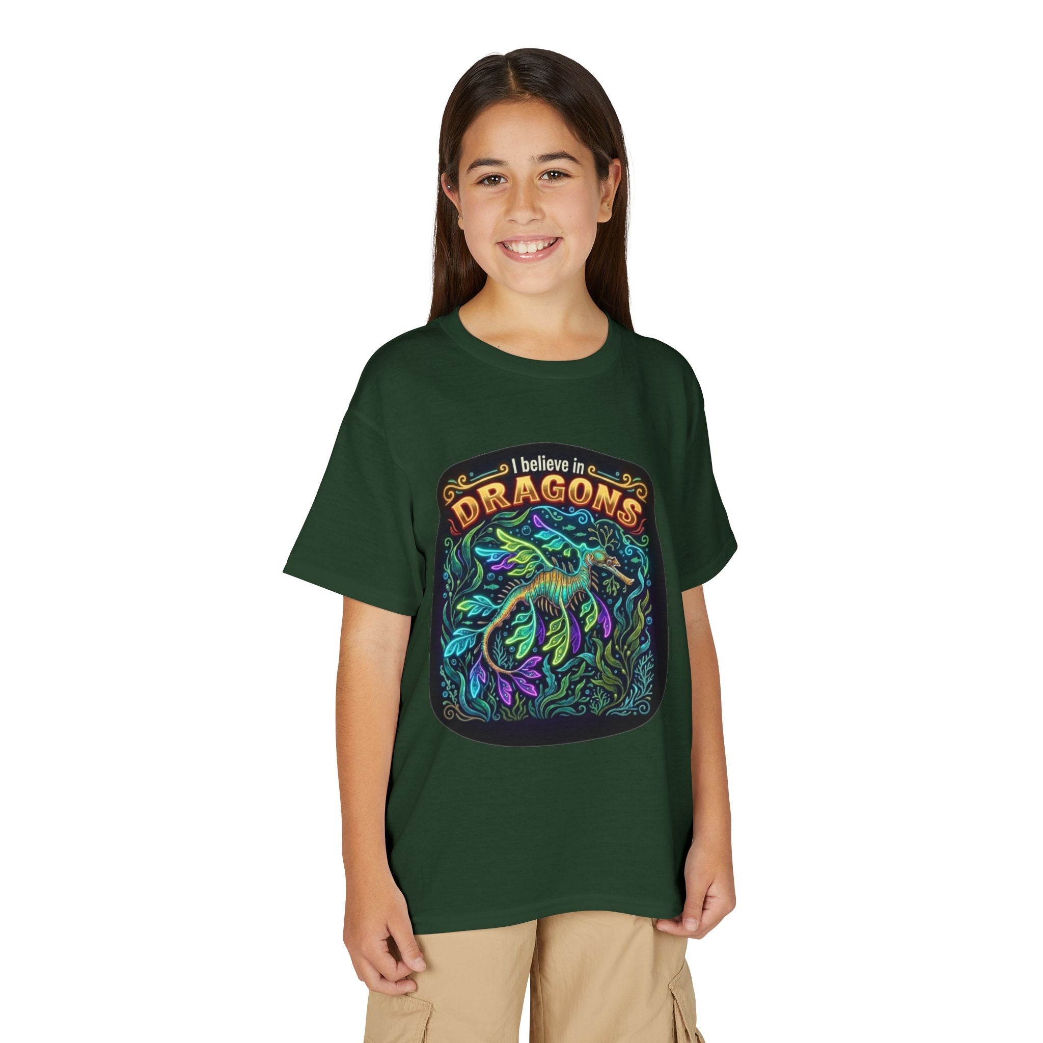 T-Shirt | 'I Believe in Dragons' Colorful Dragon Graphic Youth Tee