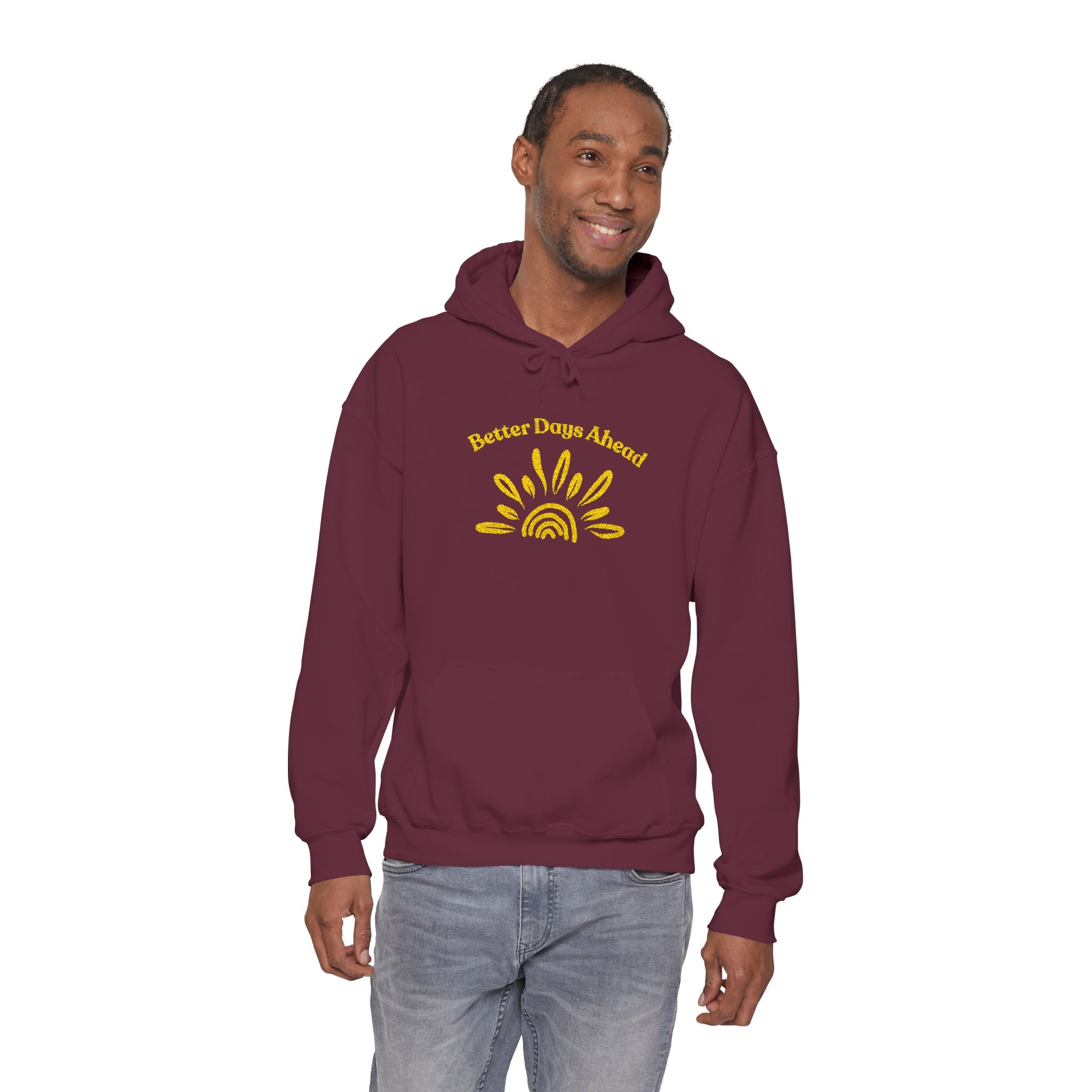 Hoodie | ‘Better Days Ahead’ Above a Sunrise  Embroidered Graphic