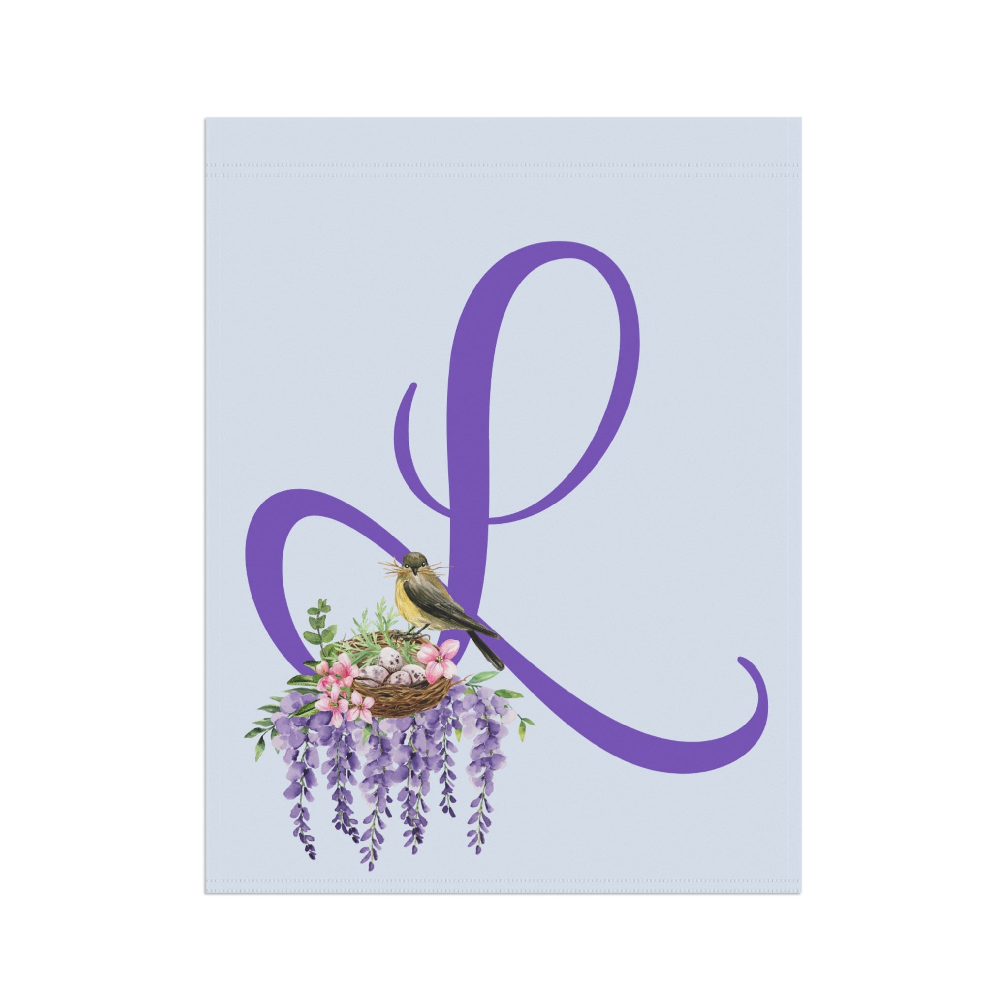 Home & Garden Banner | 'L' Monogram Wreath & Bird's Nest Floral Flag