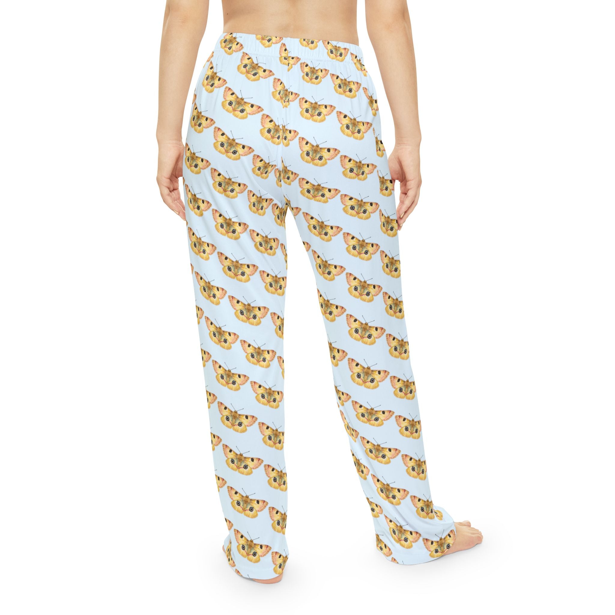 Pajama Pants | Vintage Pastel Moths on Light Blue Women's Lounge Pants