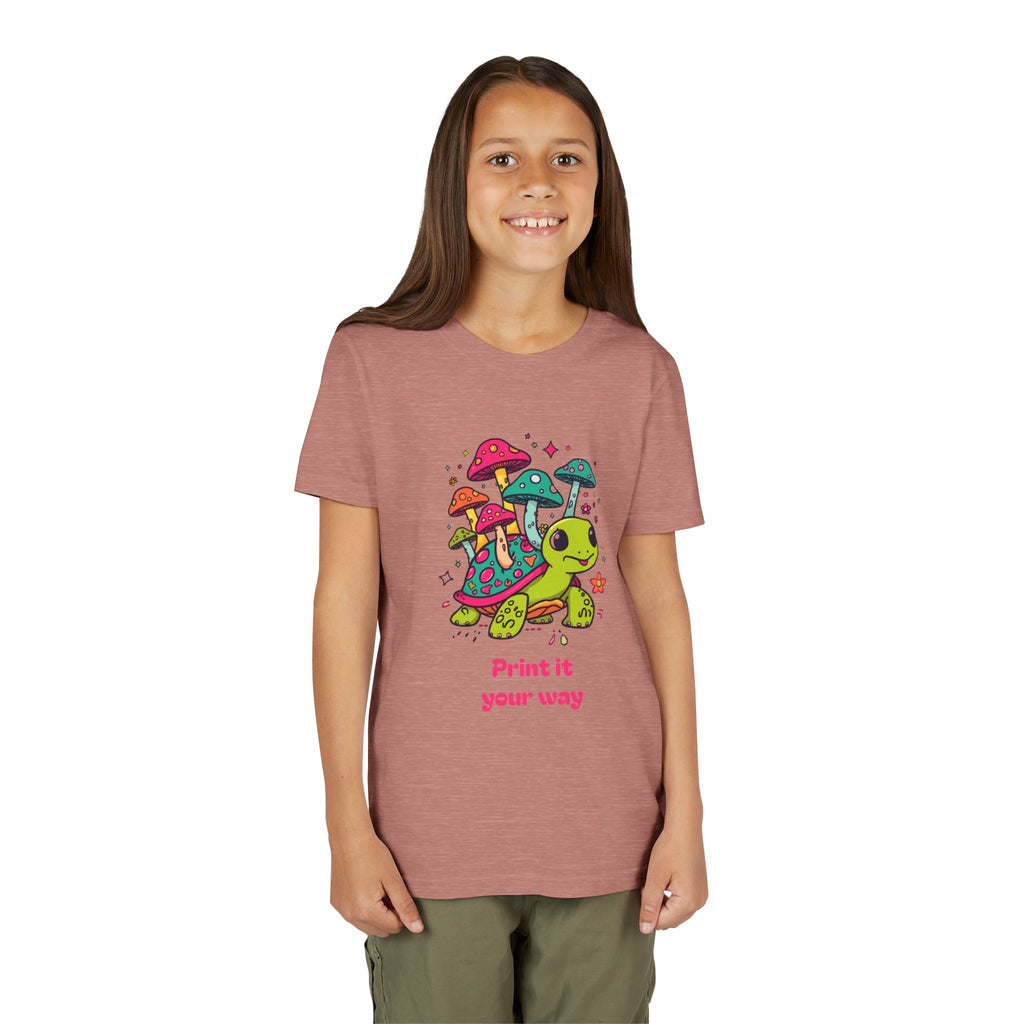 T-Shirt | Cute Turtle & Mushrooms Graphic Youth Tee – 'Print it your way'