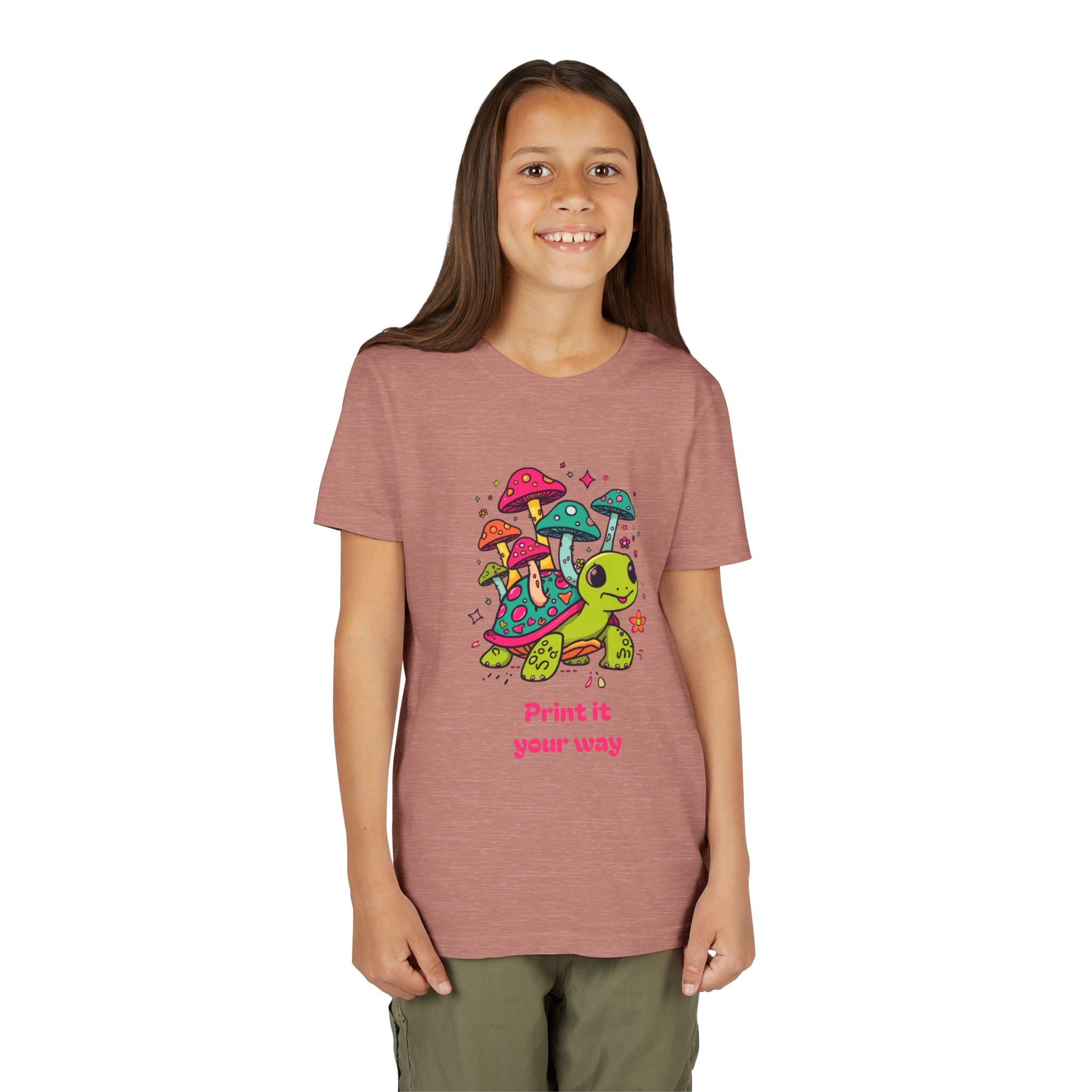 T-Shirt | Cute Turtle & Mushrooms Graphic Youth Tee – 'Print it your way'