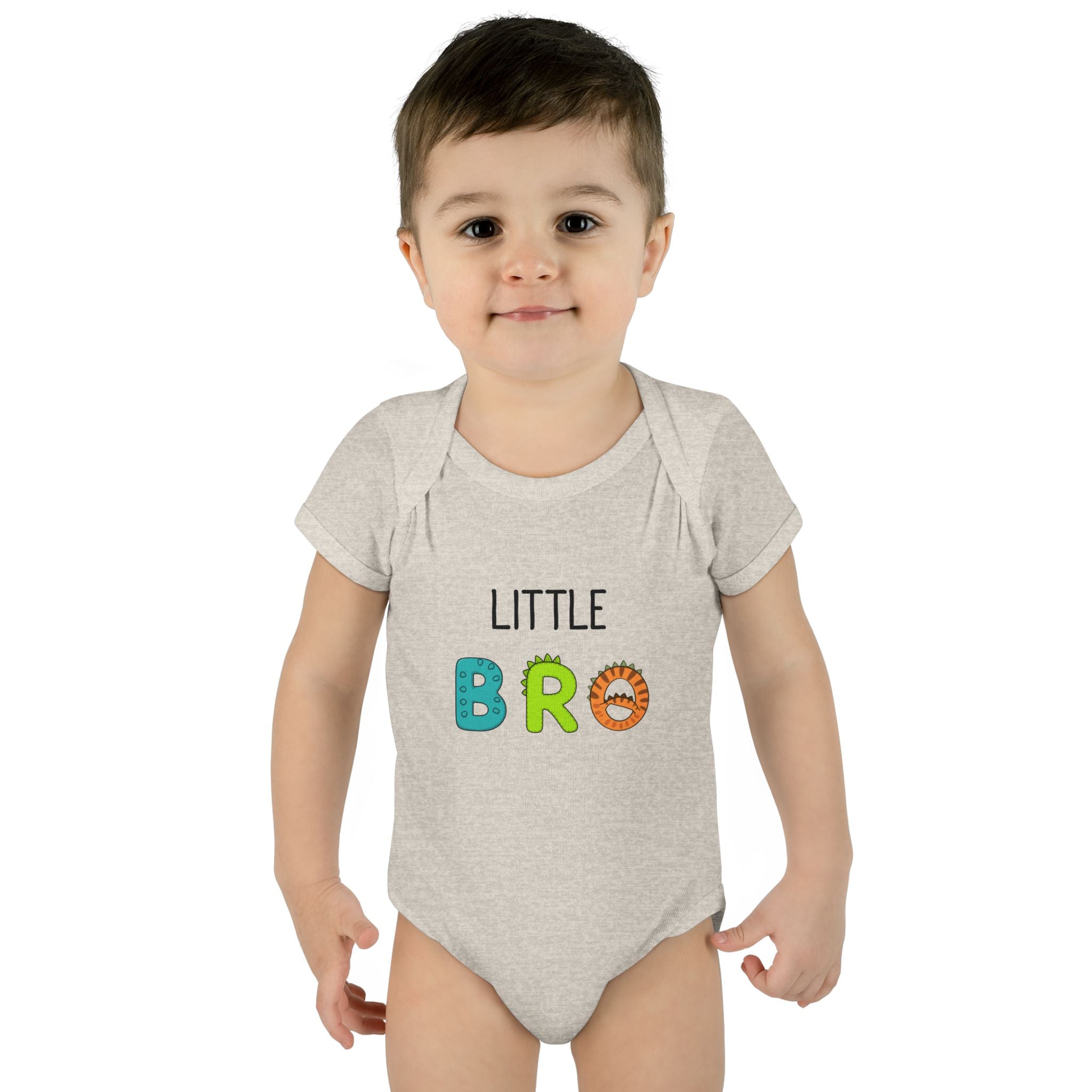Baby Bodysuit | 'Little Bro' Sibling Infant Onesie with Colorful Dino Letters