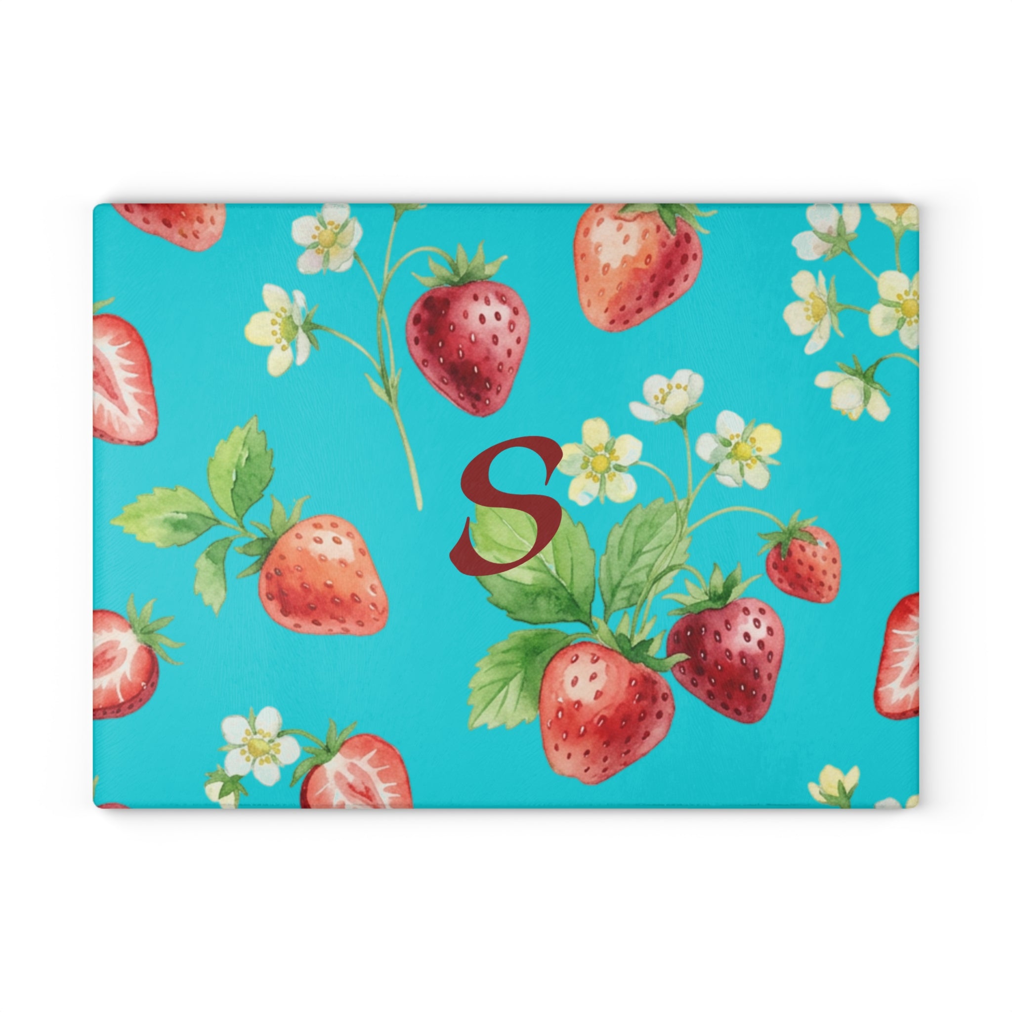 Glass Cutting Board | Strawberry Pattern Custom Monogram Kitchen Decor