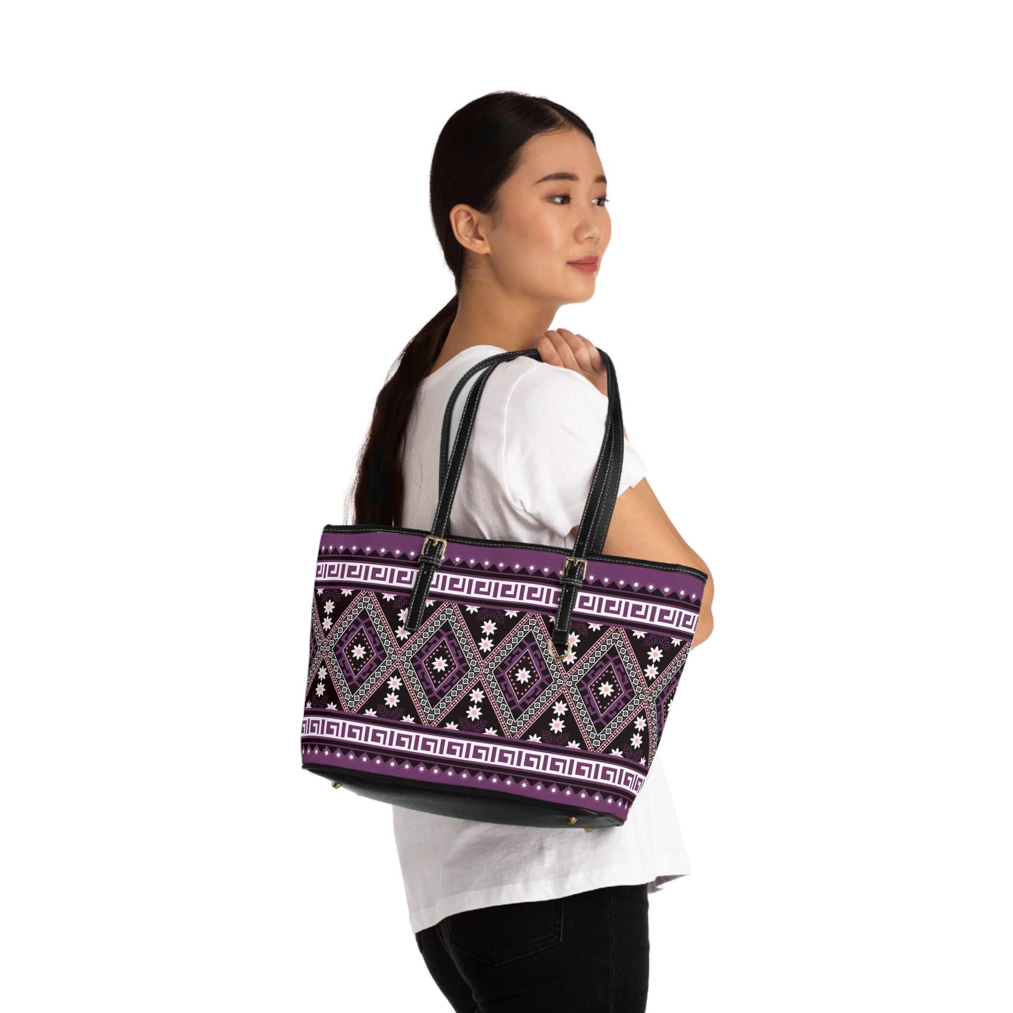 Handbag | Boho Diamond Pattern Purple Tribal Shoulder Tote