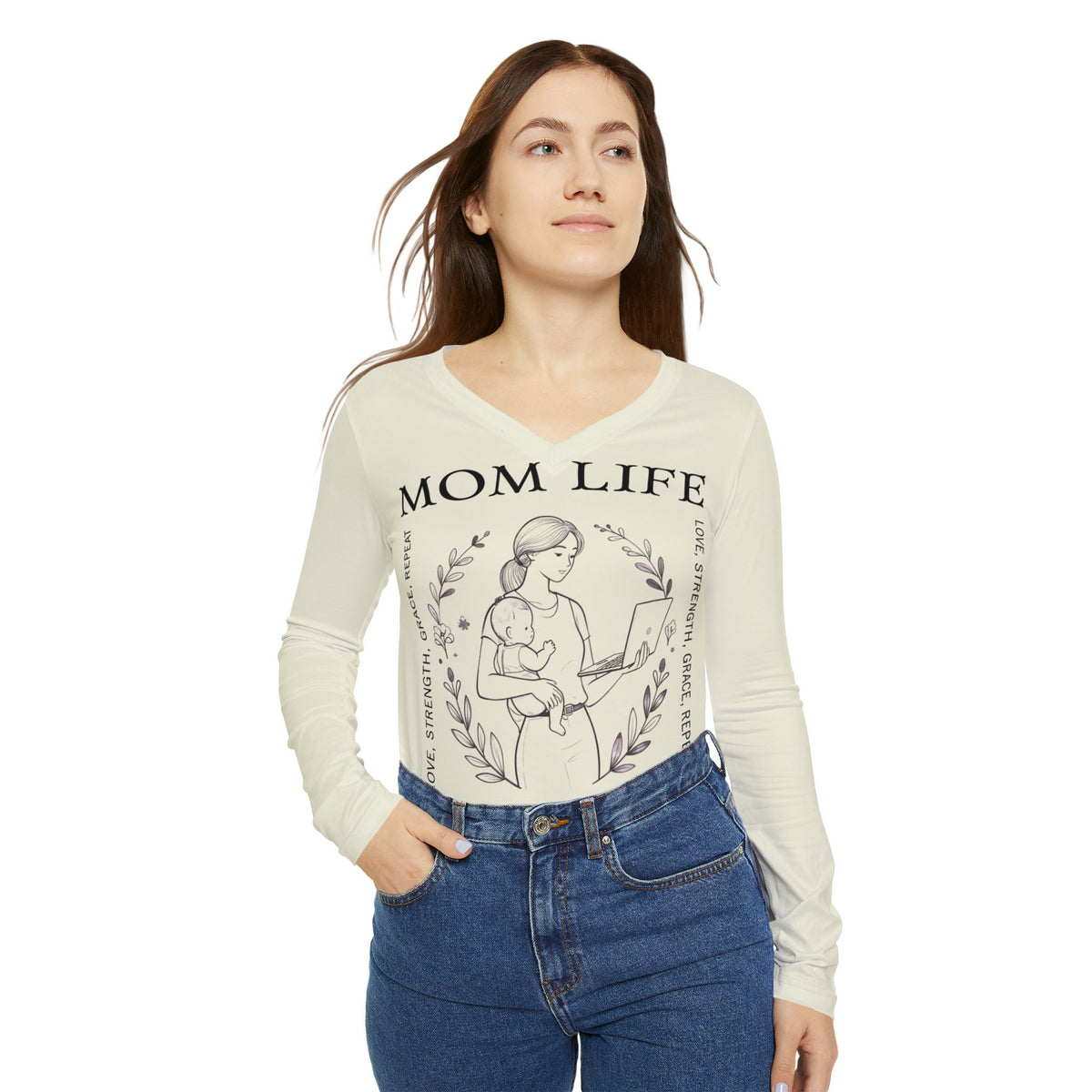 Pastel Lemon Mom Life Hustle Long Sleeve V-Neck Shirt