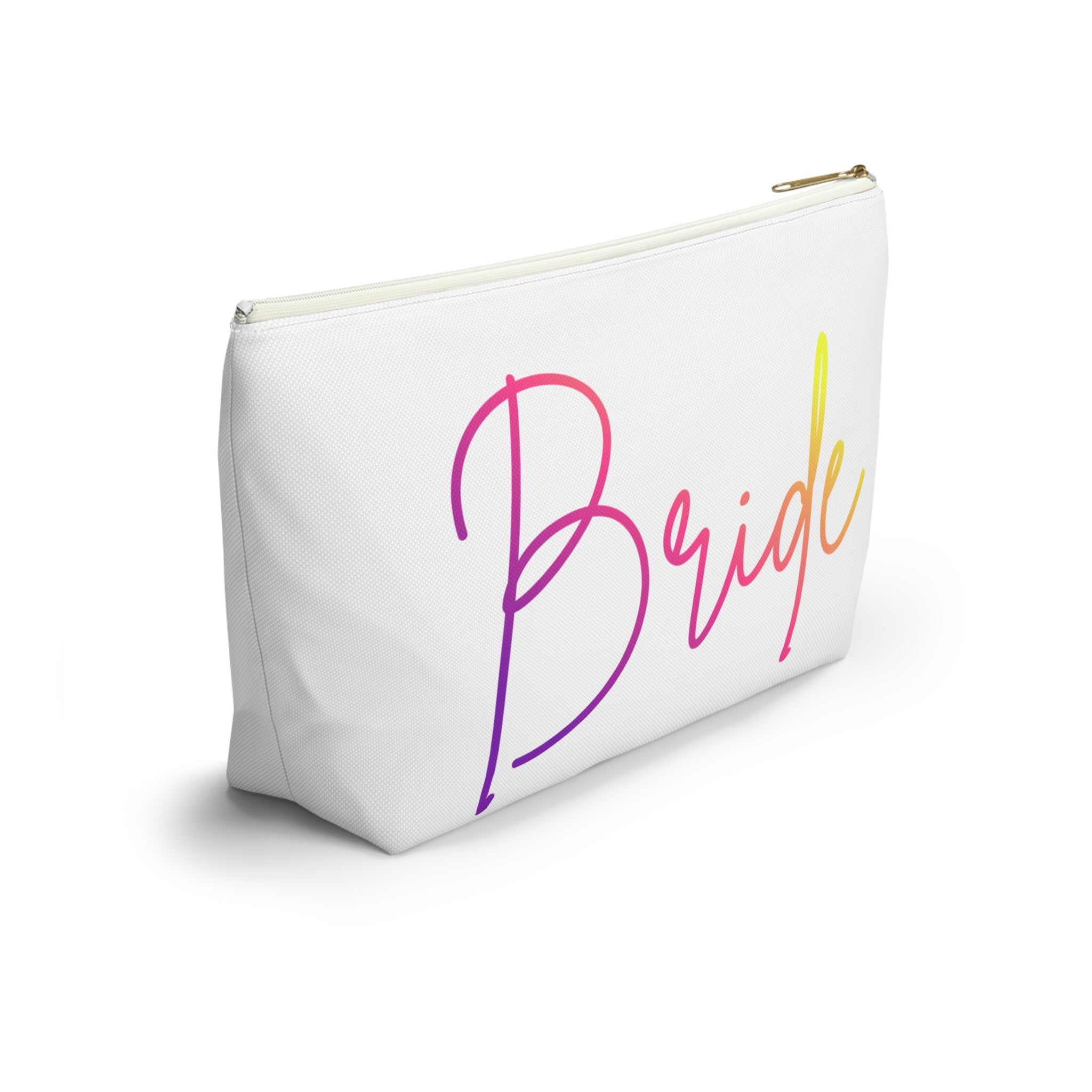T Bottom Accessory Pouch | 'Bride' Script in Rainbow Colors Cosmetic Bag