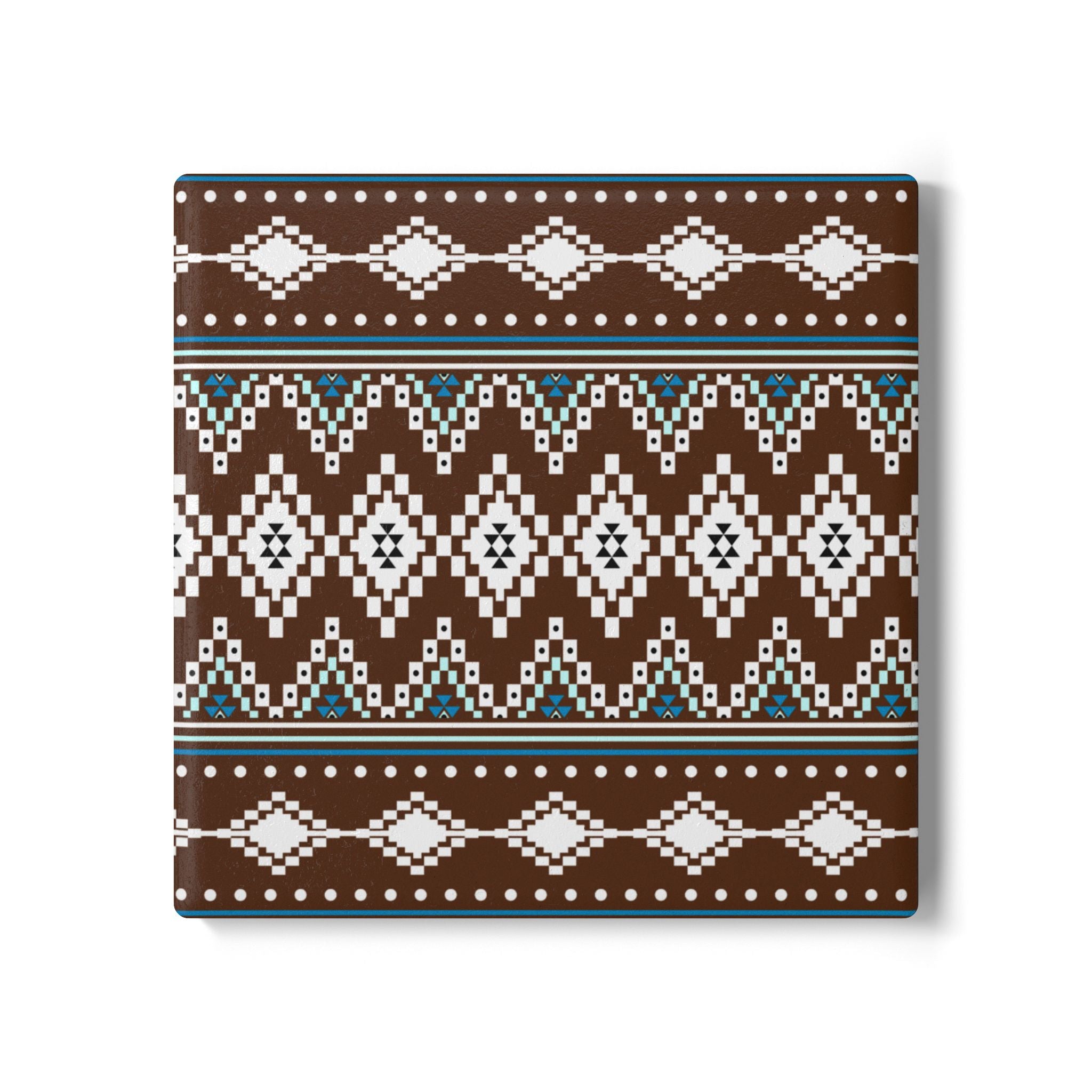 Coasters | Brown Southwestern Diamond Pattern Ceramic Cork Backed Coasters