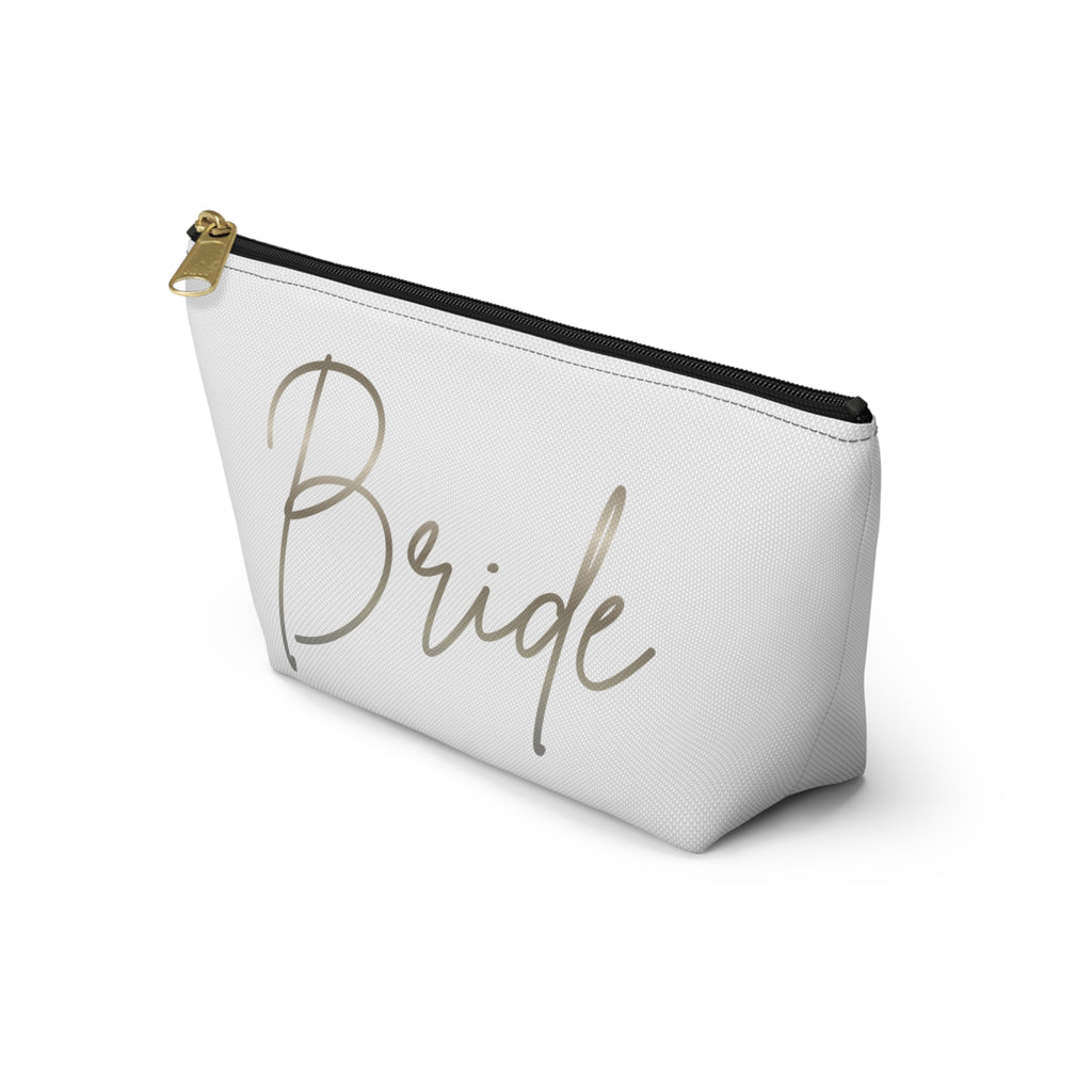T Bottom Accessory Pouch | Silver 'Bride' Script Cosmetic Bag