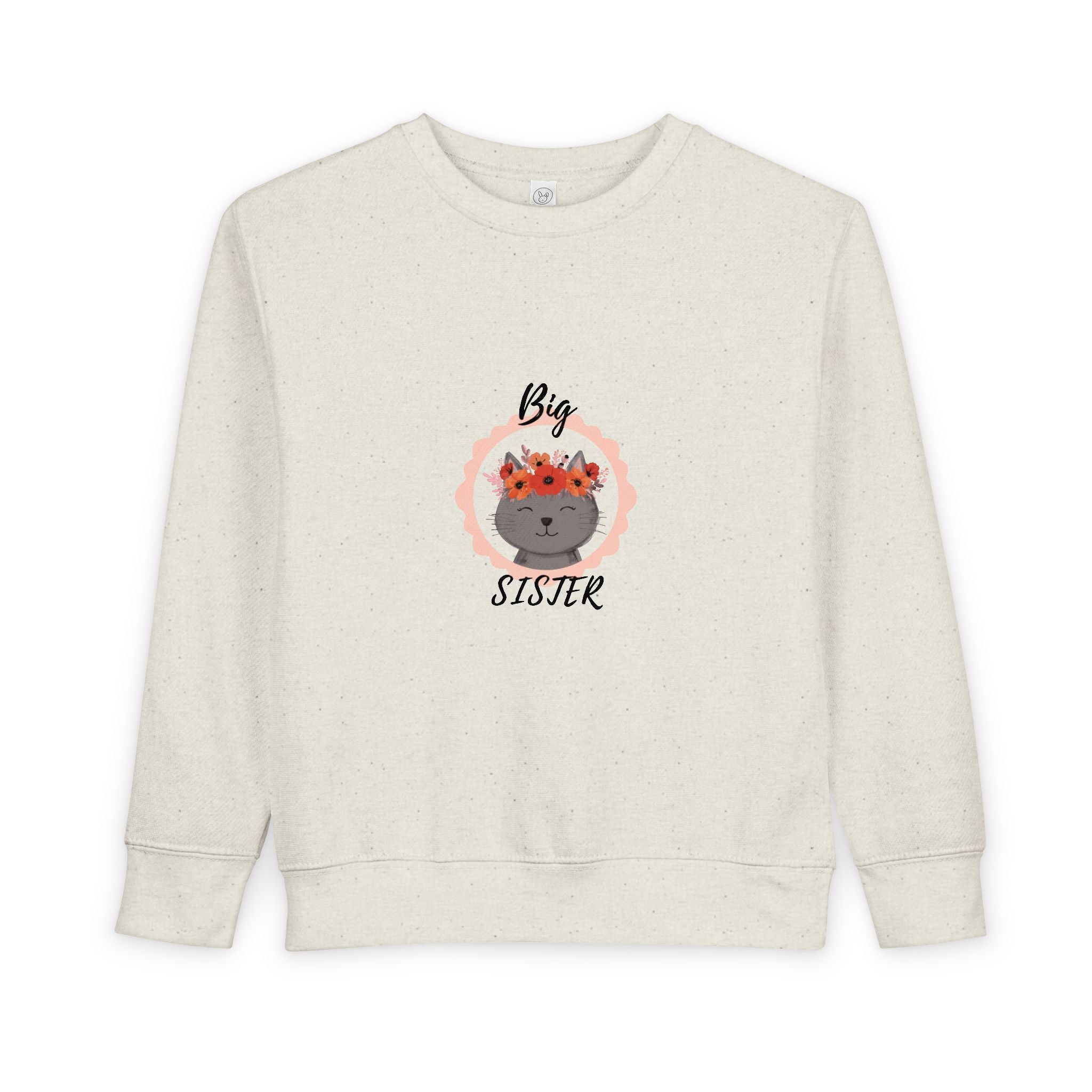 Sweatshirt | Gray Cat with Flower Crown "Big Sister" Toddler Sweatshirt