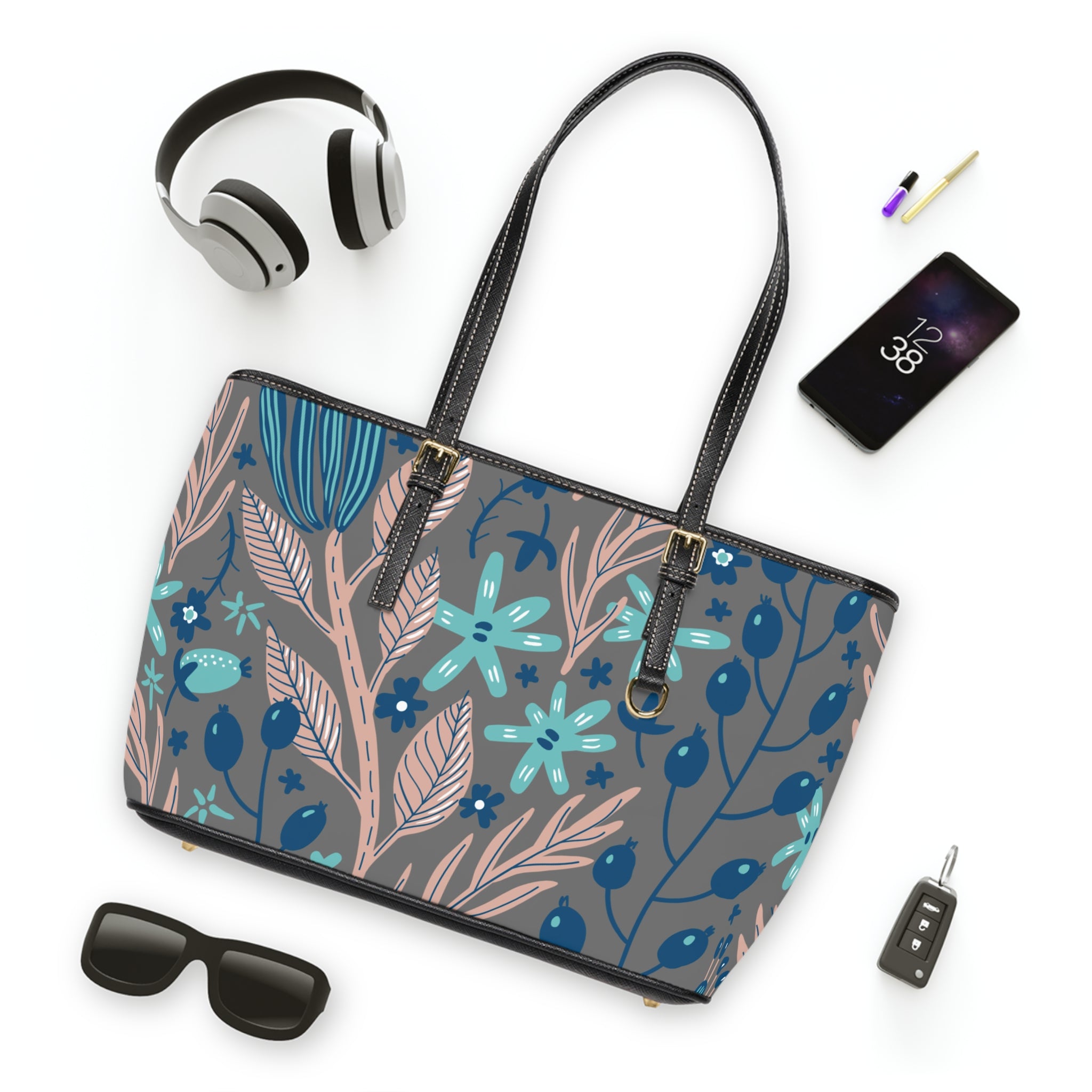 Handbag | Boho Blue Garden PU Leather Shoulder Bag