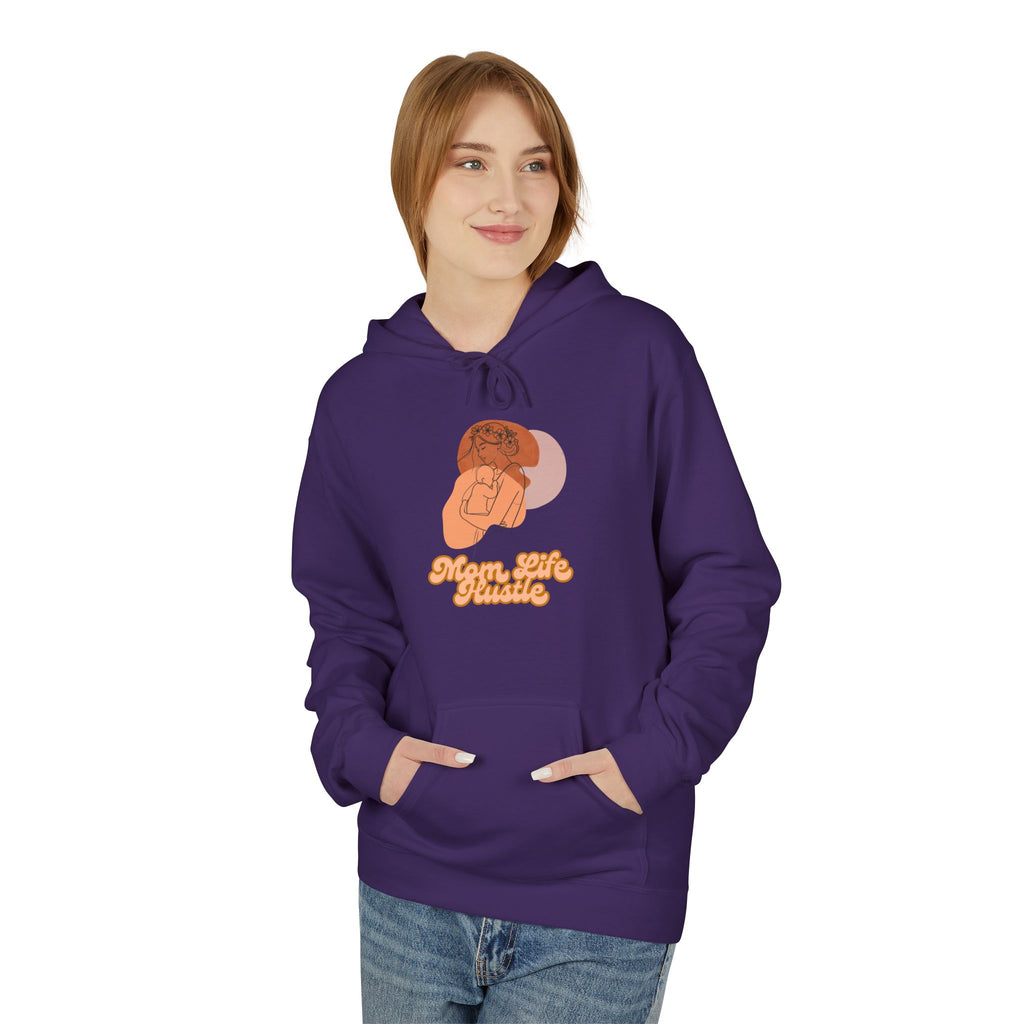 'Mom Life Hustle' Retro Hoodie | Delicate Line Illustration of a Mother & Baby