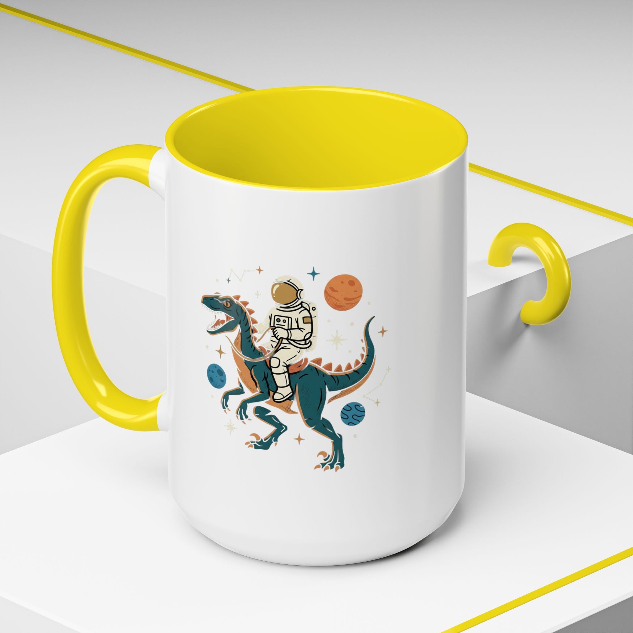 Coffee Mug | Astronaut Riding Velociraptor Accent Mug