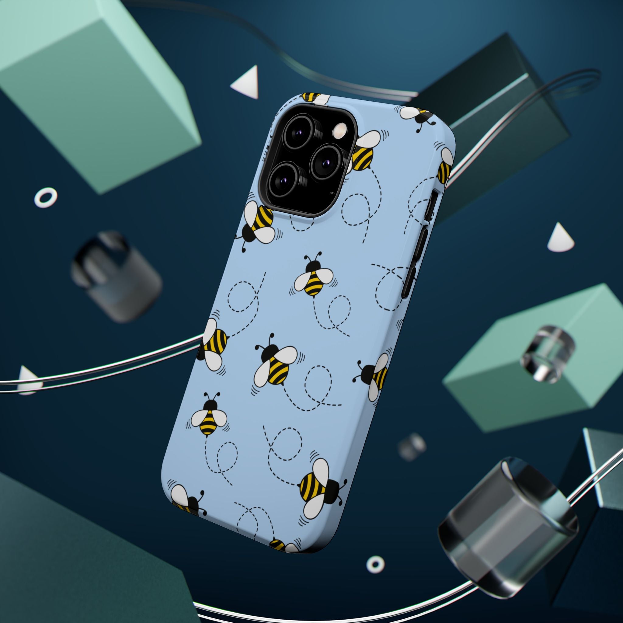Phone Case | Sky Blue Bee Pattern Magnetic Impact-Resistant Phone Case