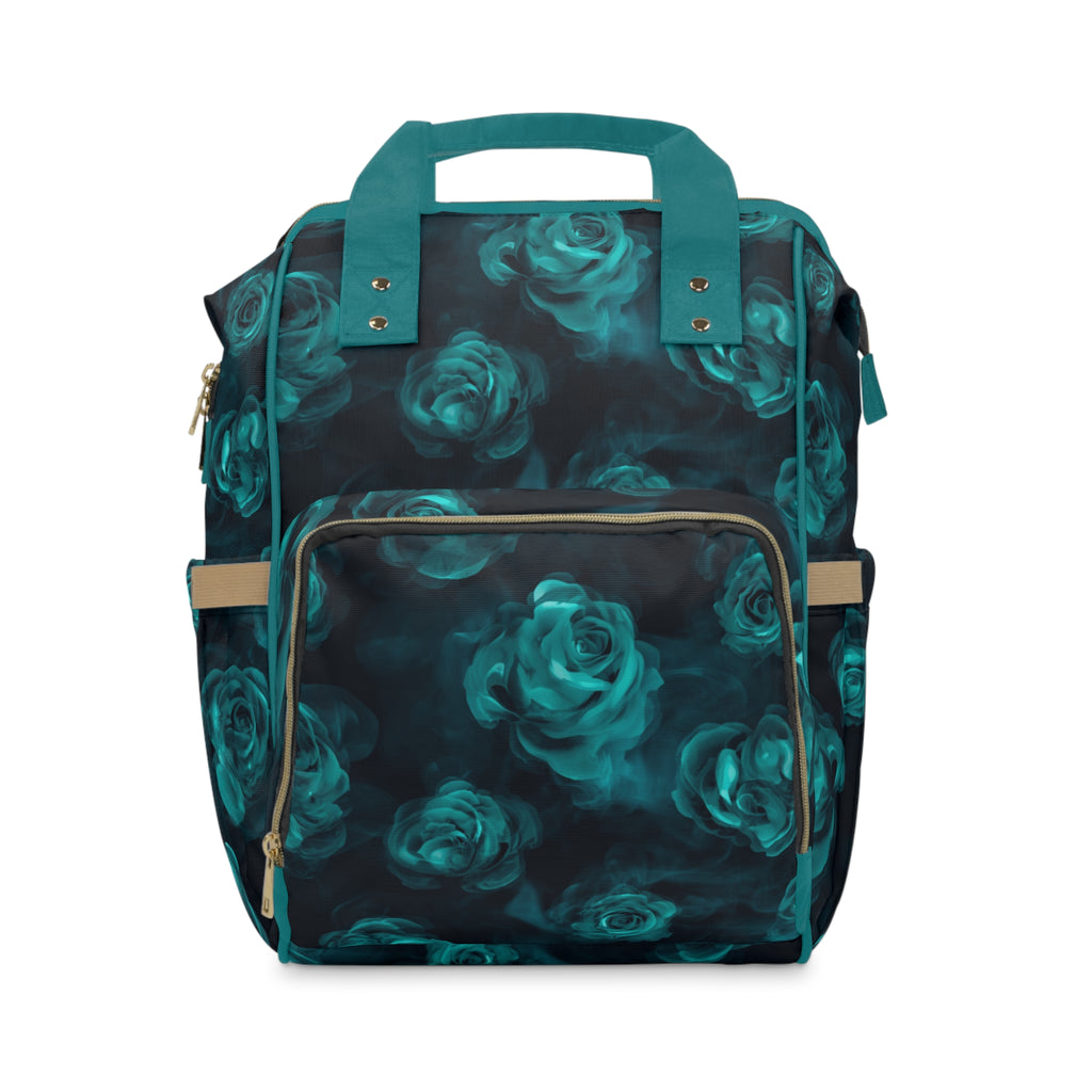 Diaper Backpack | Stylish Teal Rose Multifunctional Baby Bag