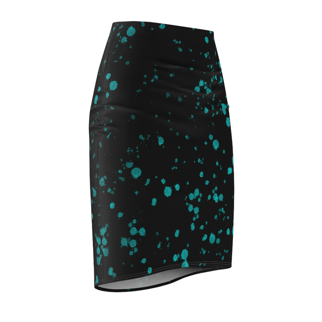 Women's Pencil Skirt | Teal Splatter Print Midi