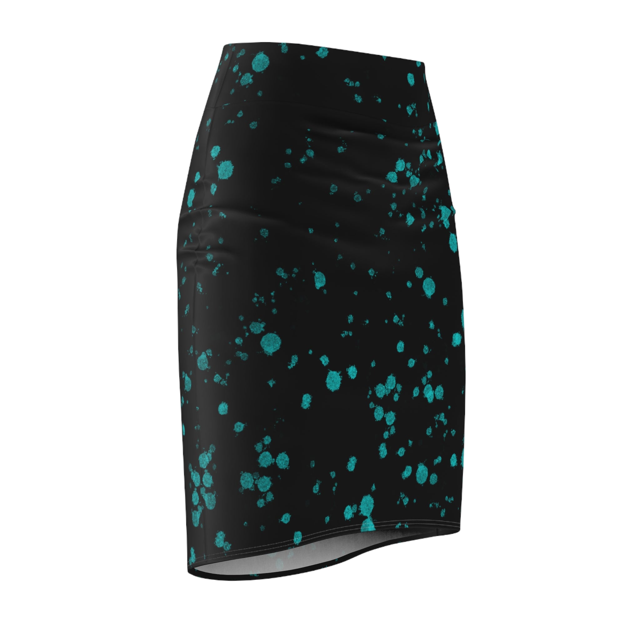 Women's Pencil Skirt | Teal Splatter Print Midi