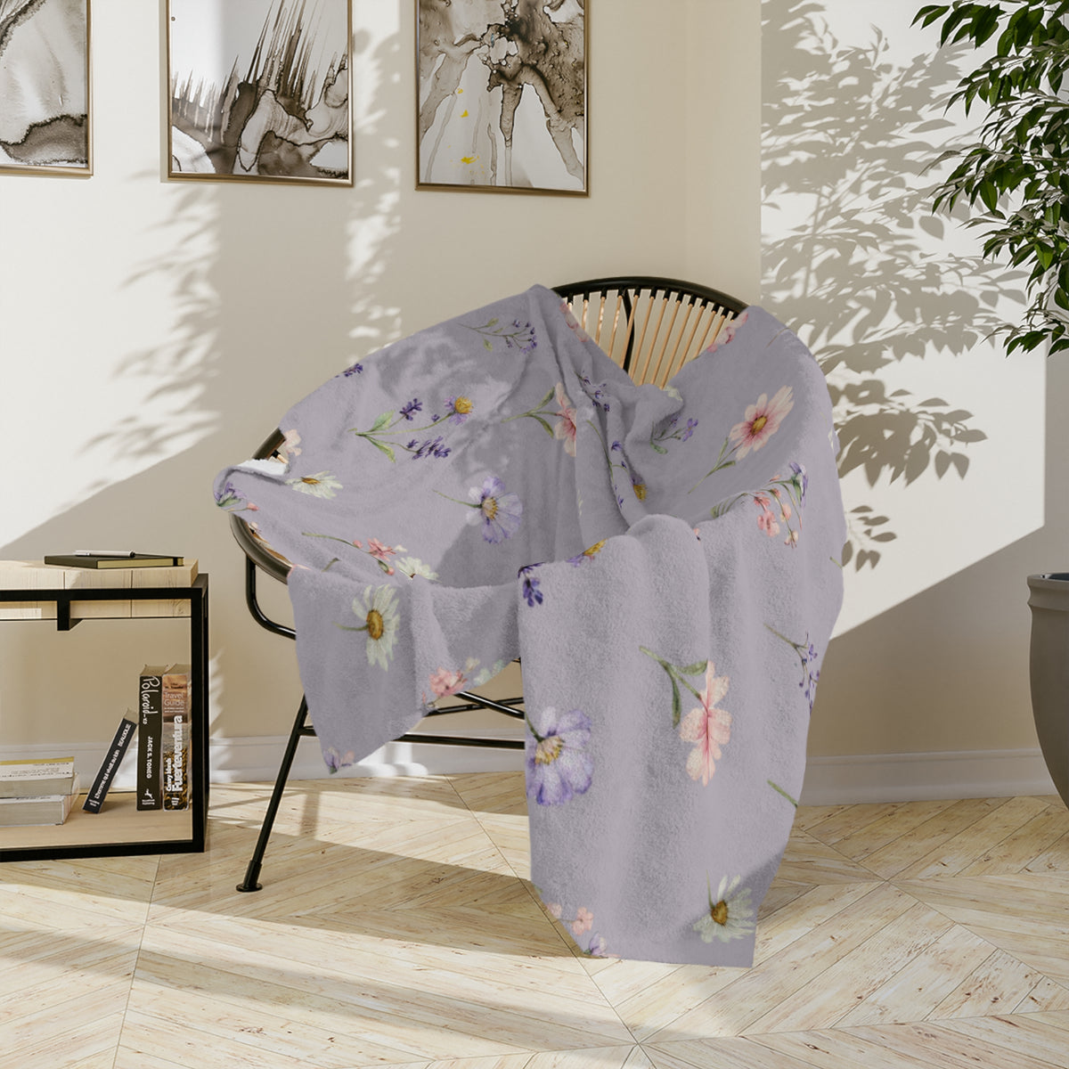 Lilac Purple and Wild Flowers Microfiber Throw