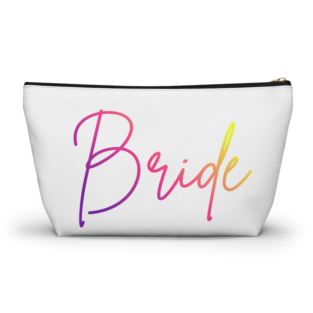 T Bottom Accessory Pouch | 'Bride' Script in Rainbow Colors Cosmetic Bag