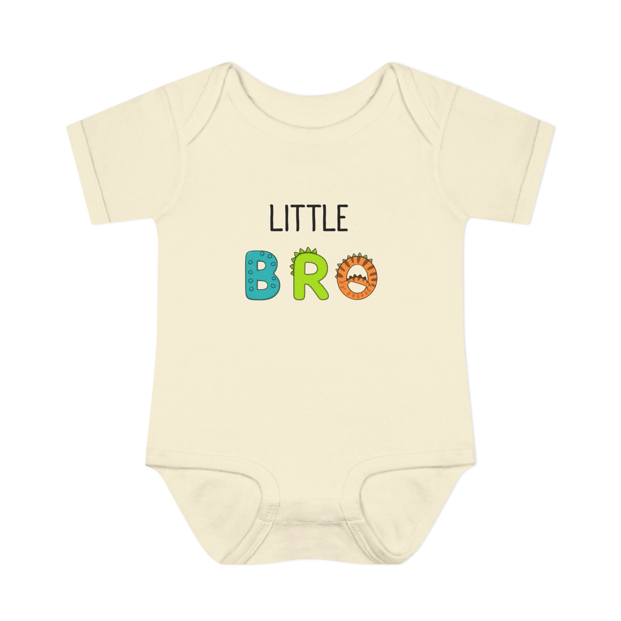 Baby Bodysuit | 'Little Bro' Sibling Infant Onesie with Colorful Dino Letters
