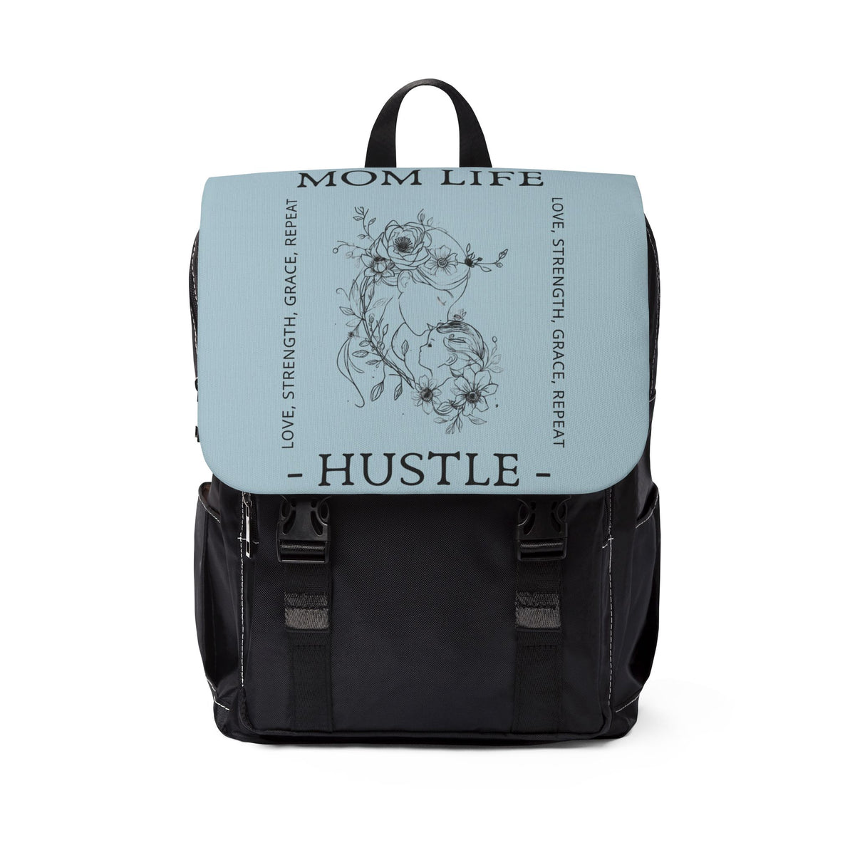 Blue Floral Mom Life Hustle Casual Backpack