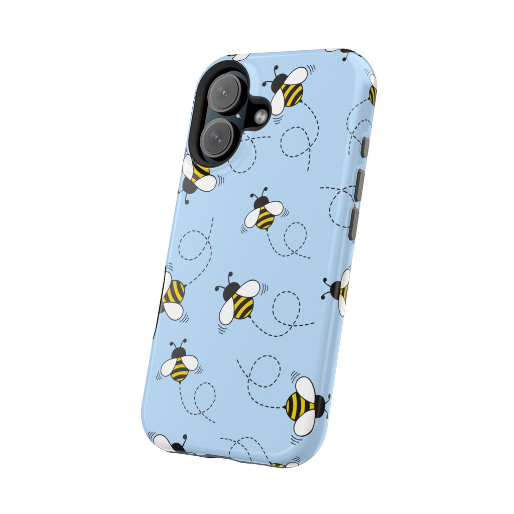 Phone Case | Sky Blue Bee Pattern Magnetic Impact-Resistant Phone Case