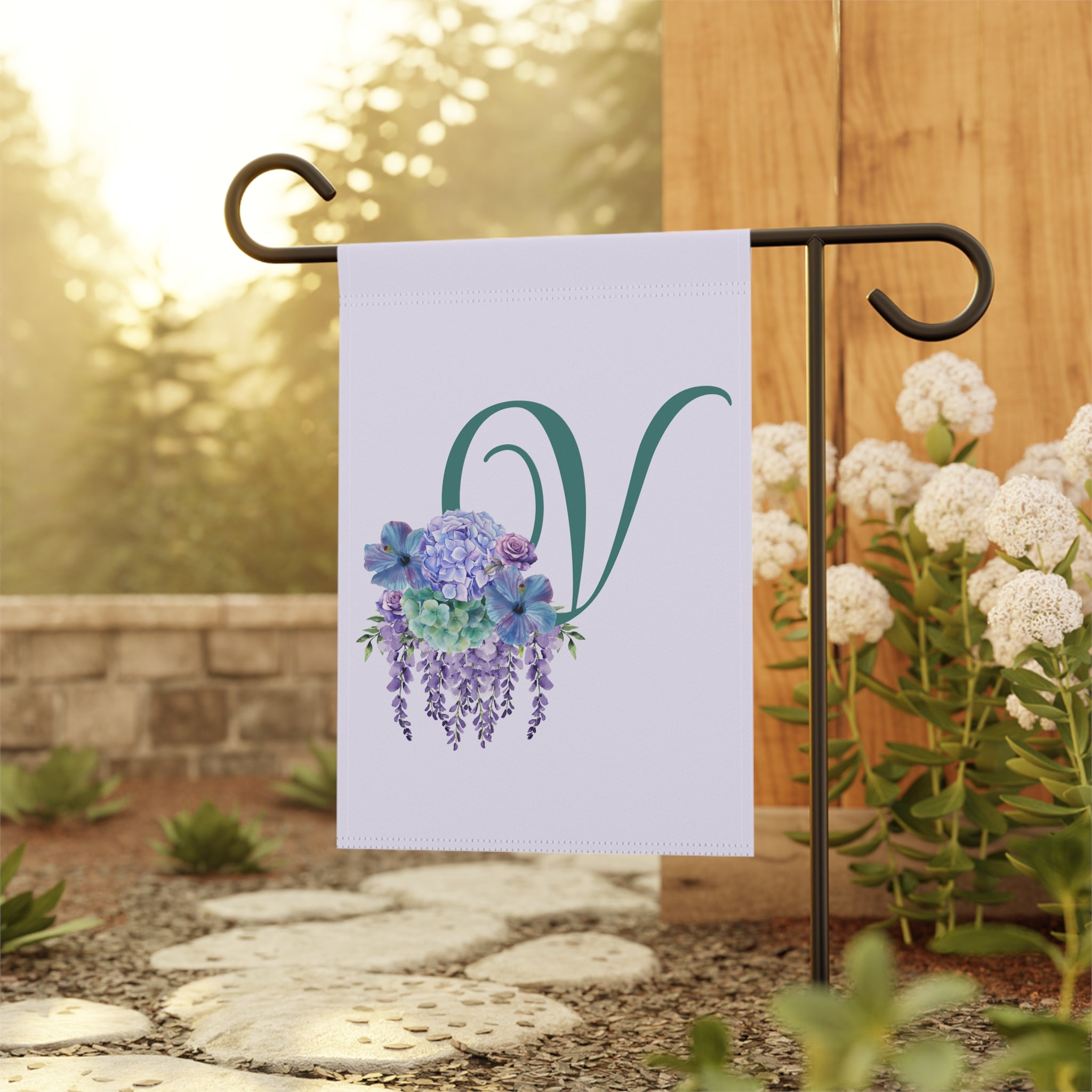 Home & Garden Banner | 'V' Monogram Lavender Petals Flag