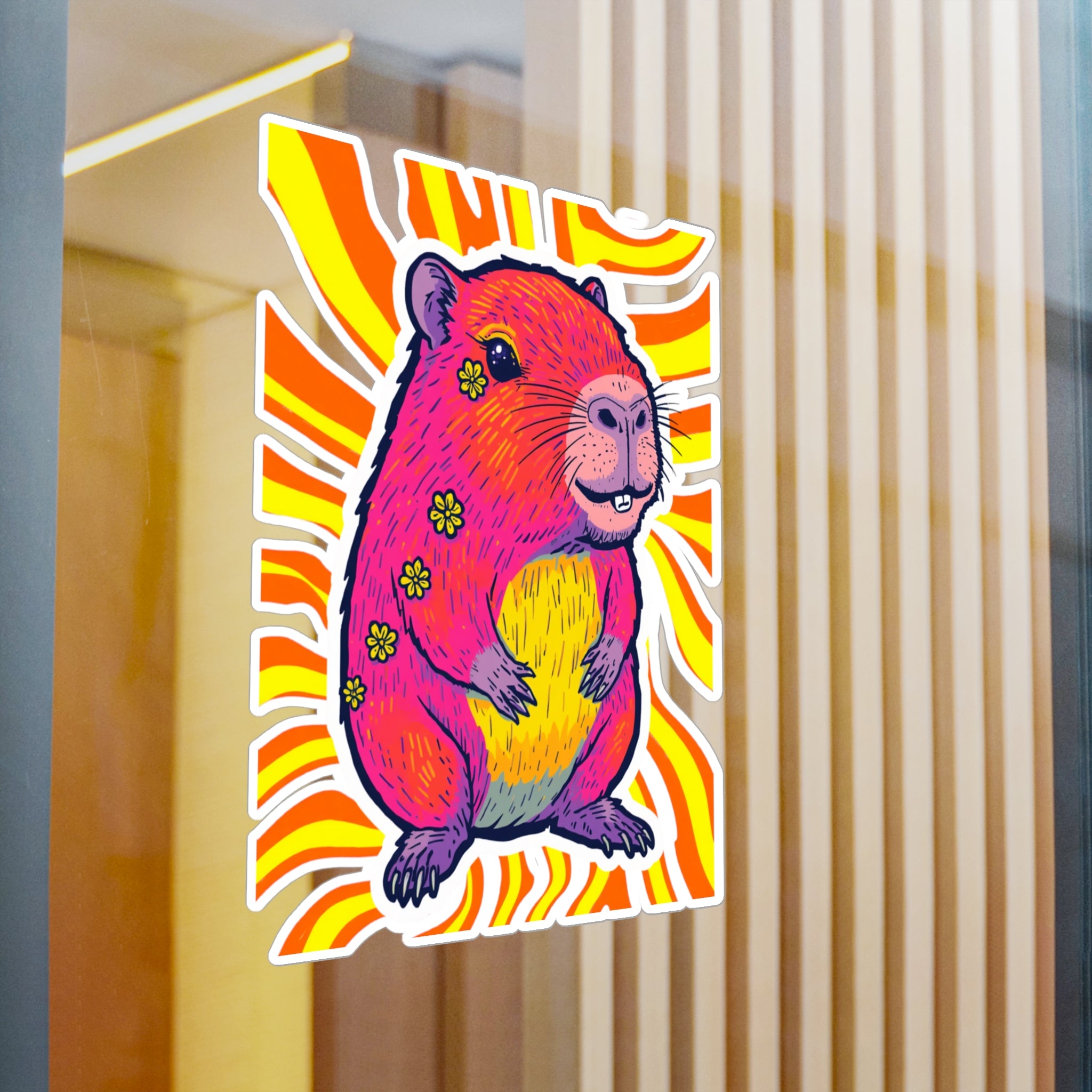 Vinyl Decal | Bright Retro Swirl Psychedelic Flower Guinea Pig Kiss-Cut Sticker