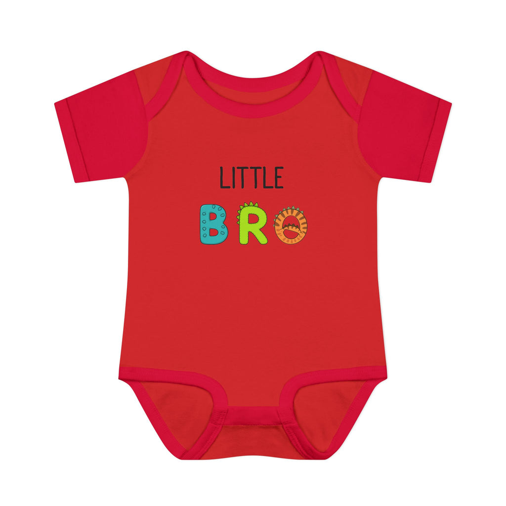 Baby Bodysuit | 'Little Bro' Sibling Infant Onesie with Colorful Dino Letters