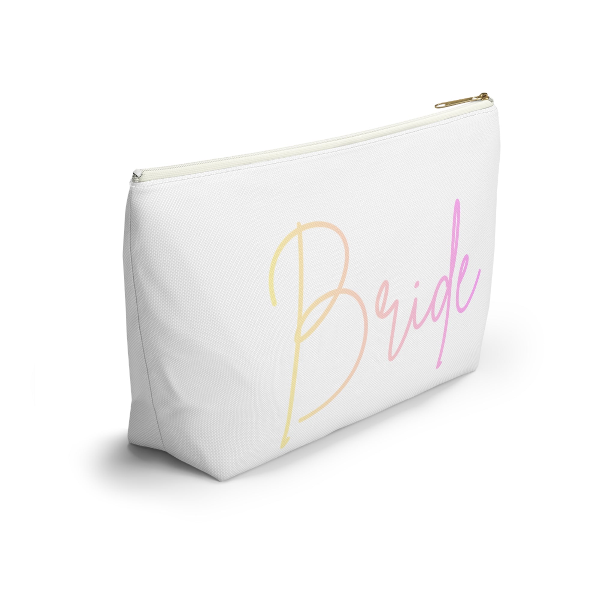 T Bottom Accessory Pouch | 'Bride' Script Pastels | Bridal Party Cosmetic Bag
