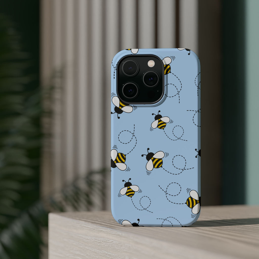 Phone Case | Sky Blue Bee Pattern Magnetic Impact-Resistant Phone Case