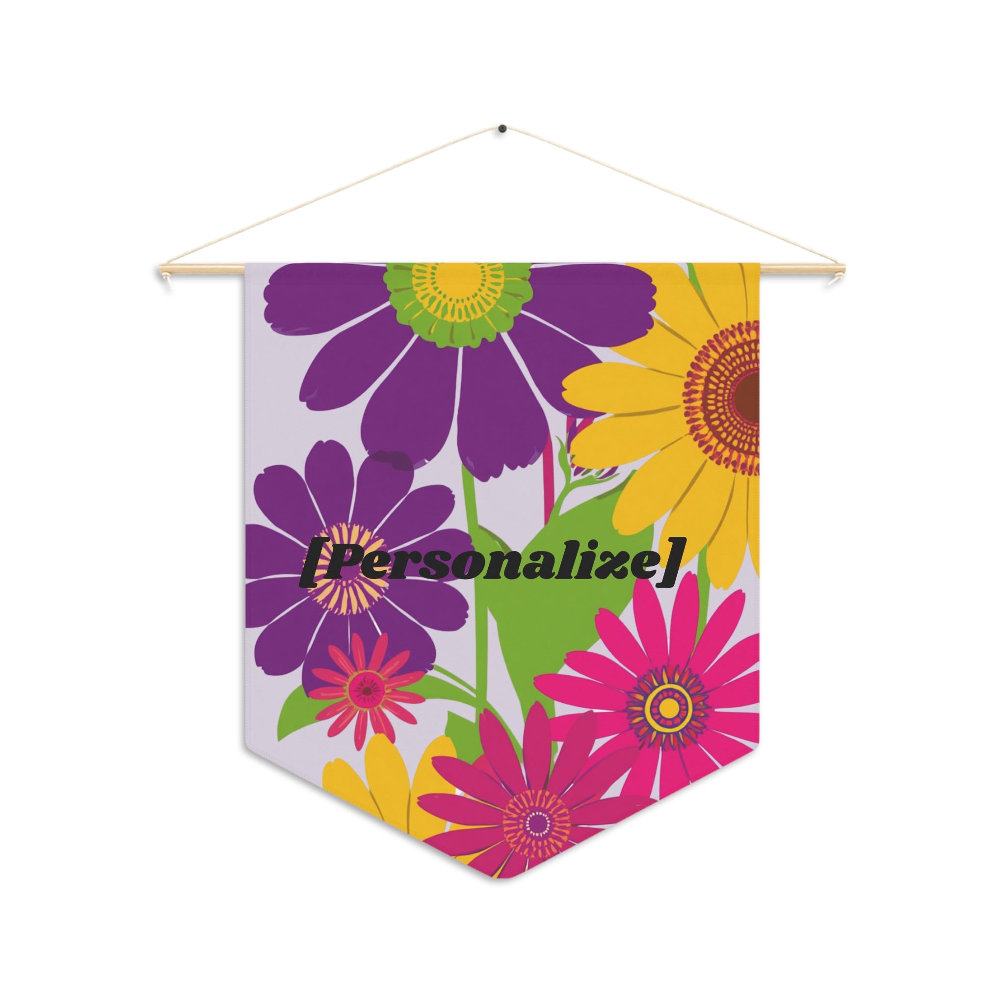Pennant Banner | Personalizable Bright Oversized Flowers on Light Purple Decor