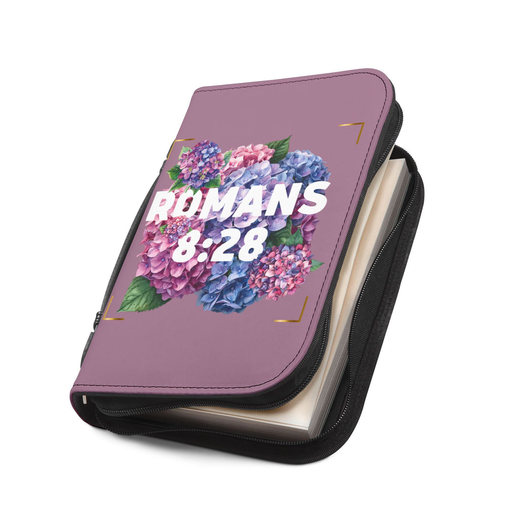 Bible Cover | Hydrangeas Zippered Case Romans 8:28 Scripture