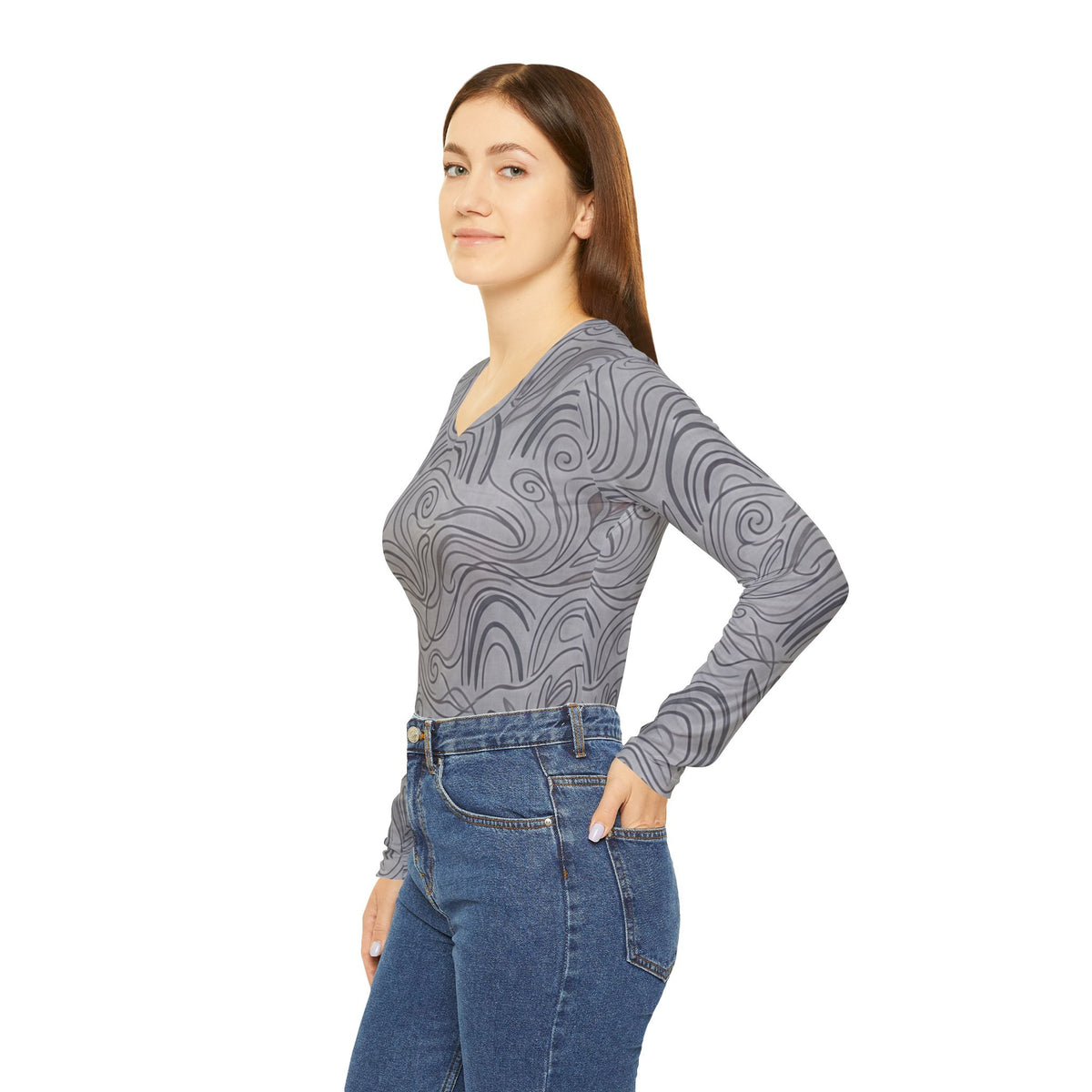 Abstract Swirls Long Sleeve V-Neck Shirt