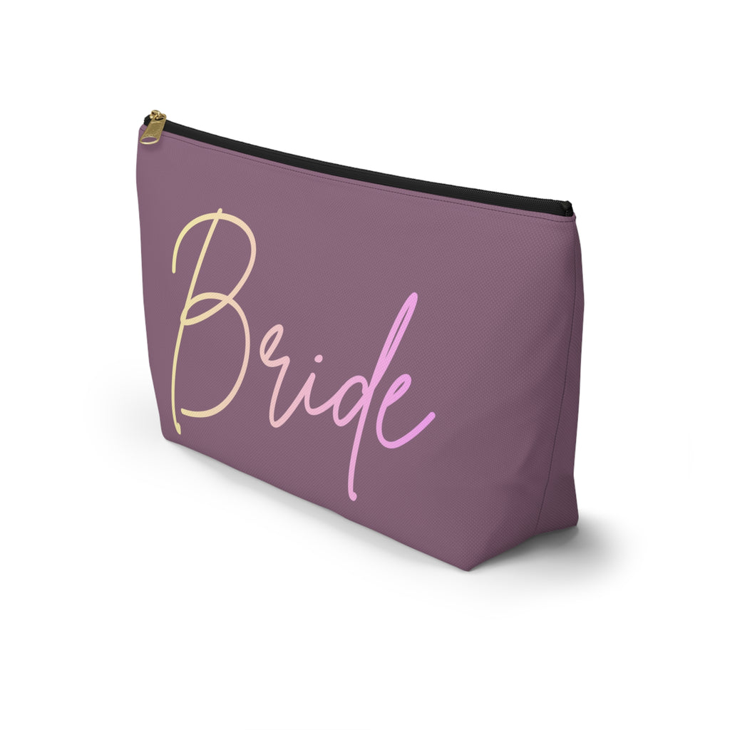 T Bottom Accessory Pouch | 'Bride' Script Muted Mauve and Pastel Cosmetic Bag