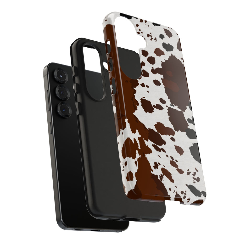 Phone Case | Brown & White Cowhide Pattern Tough Protective Cover