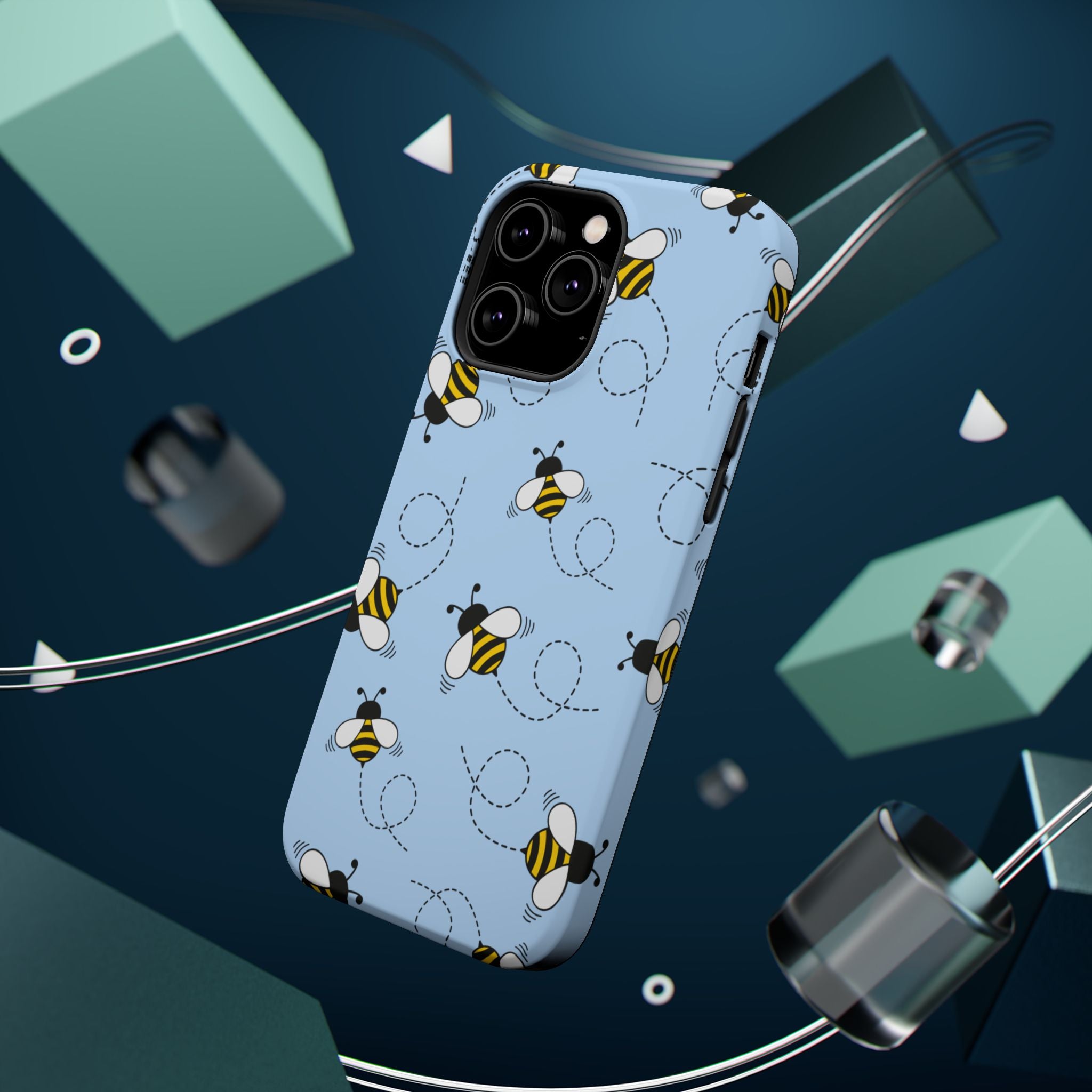 Phone Case | Sky Blue Bee Pattern Magnetic Impact-Resistant Phone Case