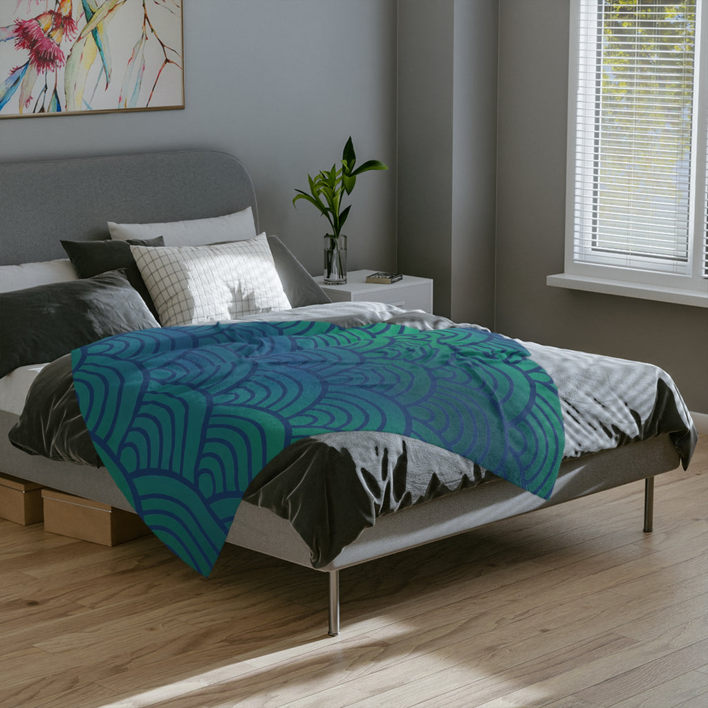 Green-to-Blue with Waves Microfiber Throw