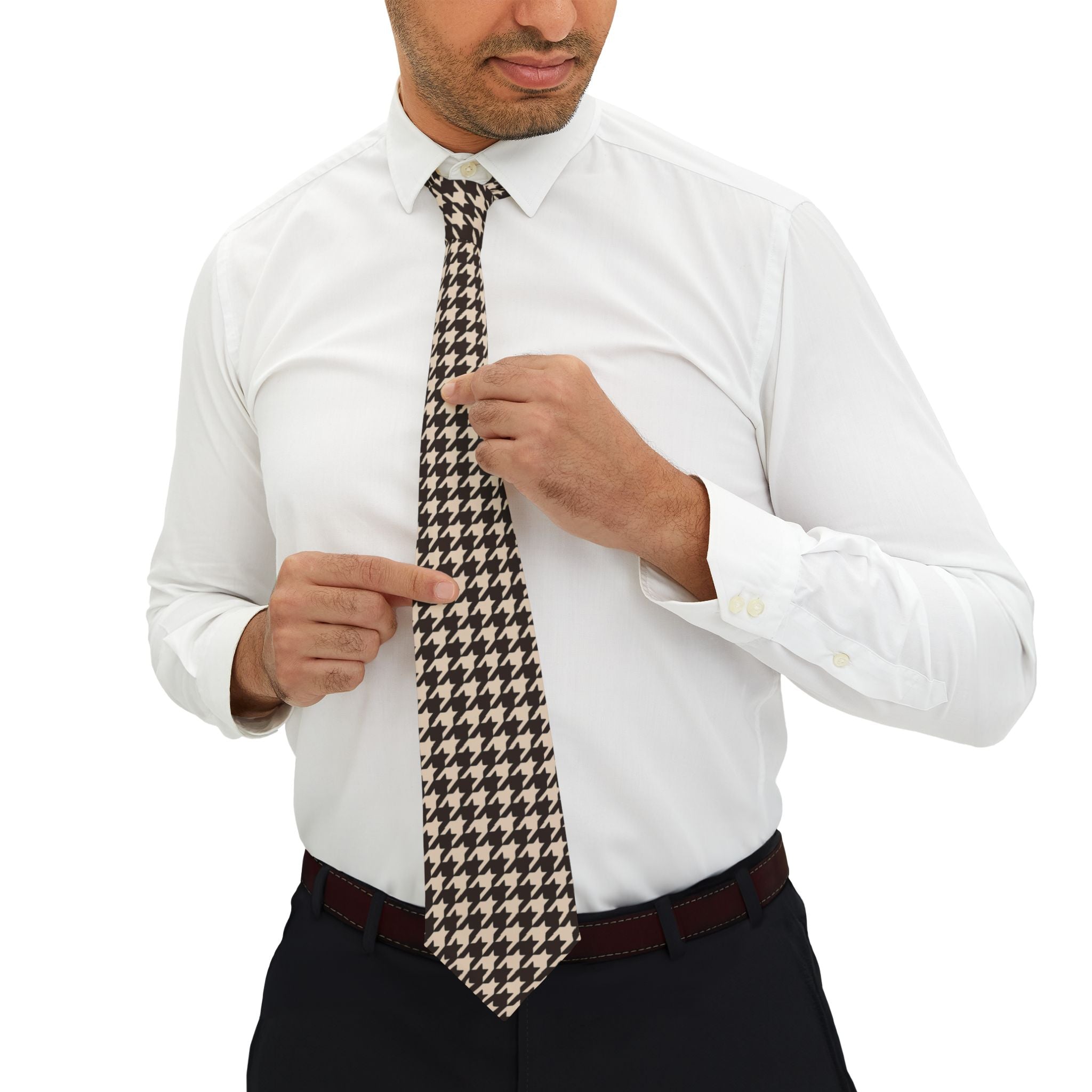 Necktie | Classic Black & Cream Houndstooth Patterned Tie for Formal Wear