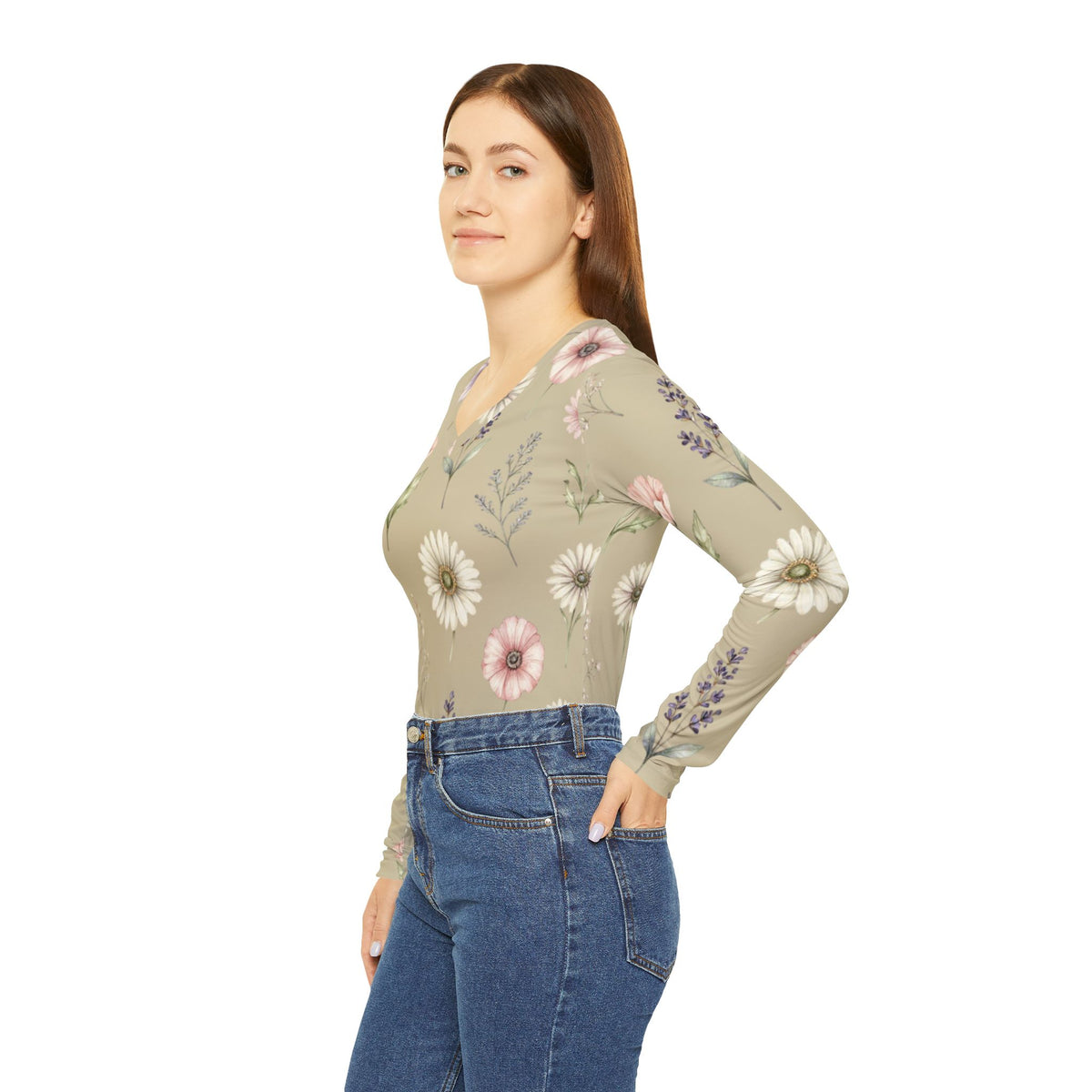 Pastel Wildflower V-Neck Long Sleeve Shirt