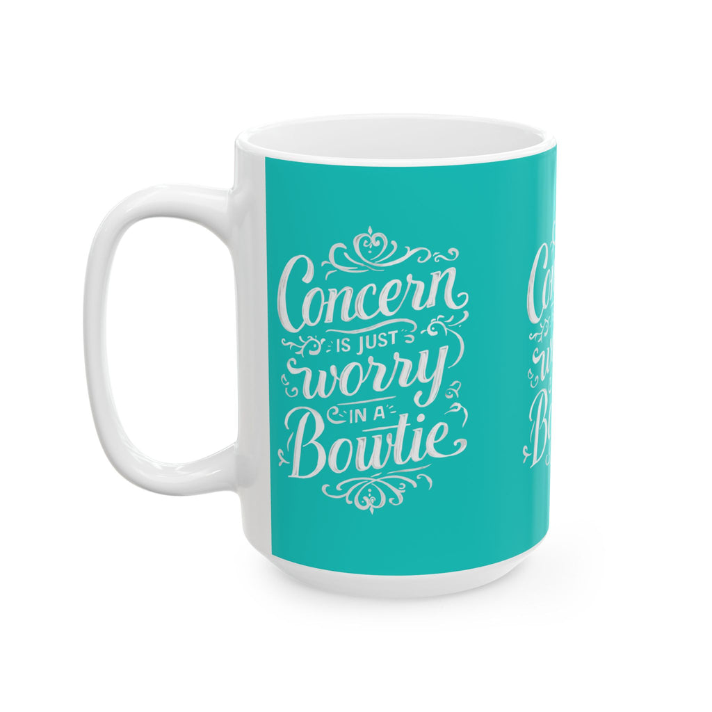 Coffee Mug | Teal Ceramic Mug 'Concern is Just Worry in a Bowtie'